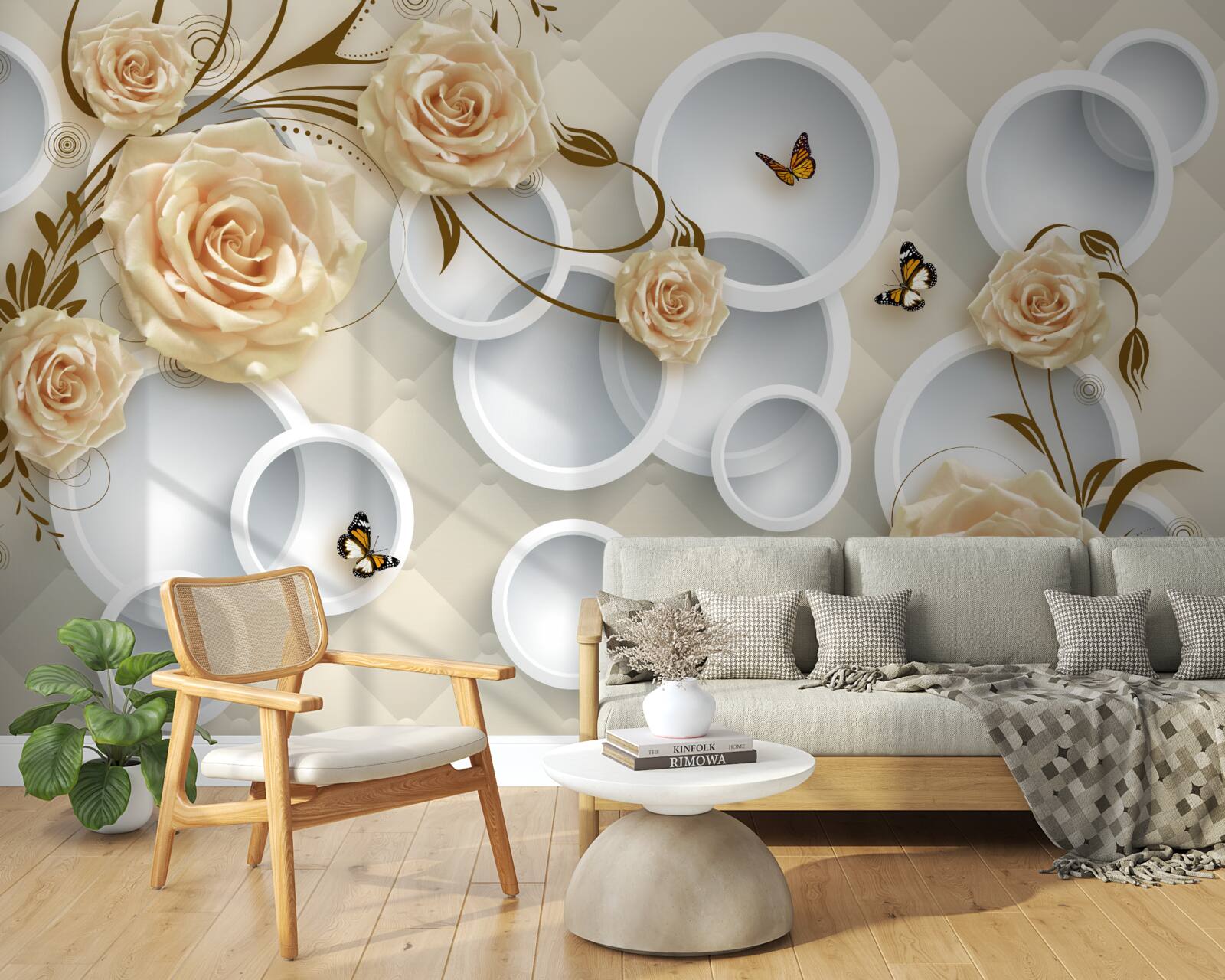 Fototapet crenguțe de bronz roz cu decor auriu fantezie