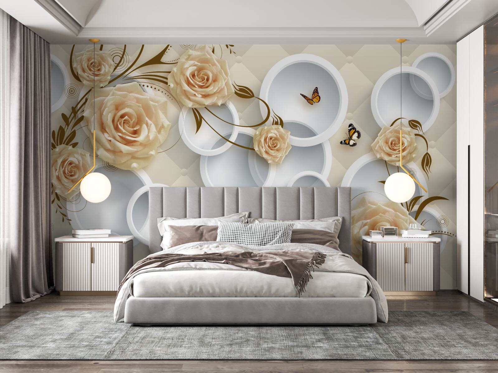 Fototapet crenguțe de bronz roz cu decor auriu fantezie