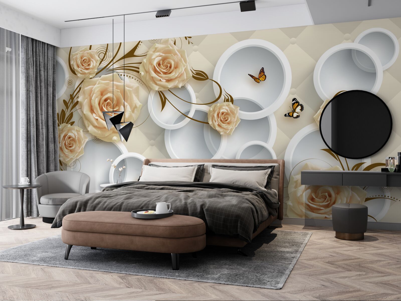 Fototapet crenguțe de bronz roz cu decor auriu fantezie