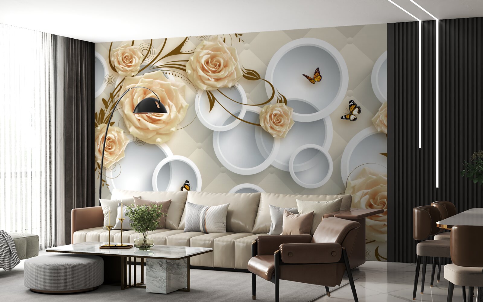 Fototapet crenguțe de bronz roz cu decor auriu fantezie