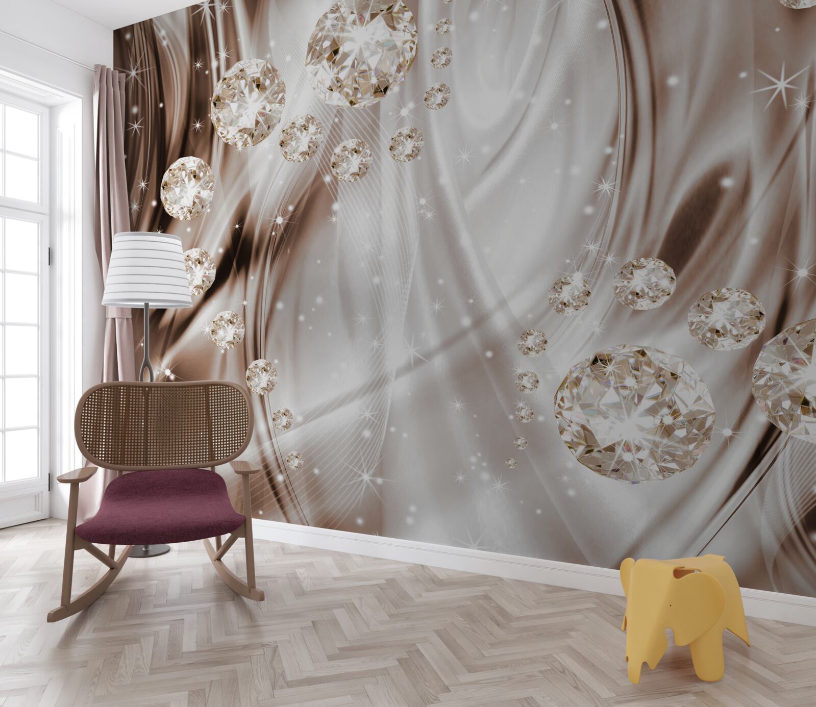 Fototapet mătase maro cu accesorii aurii