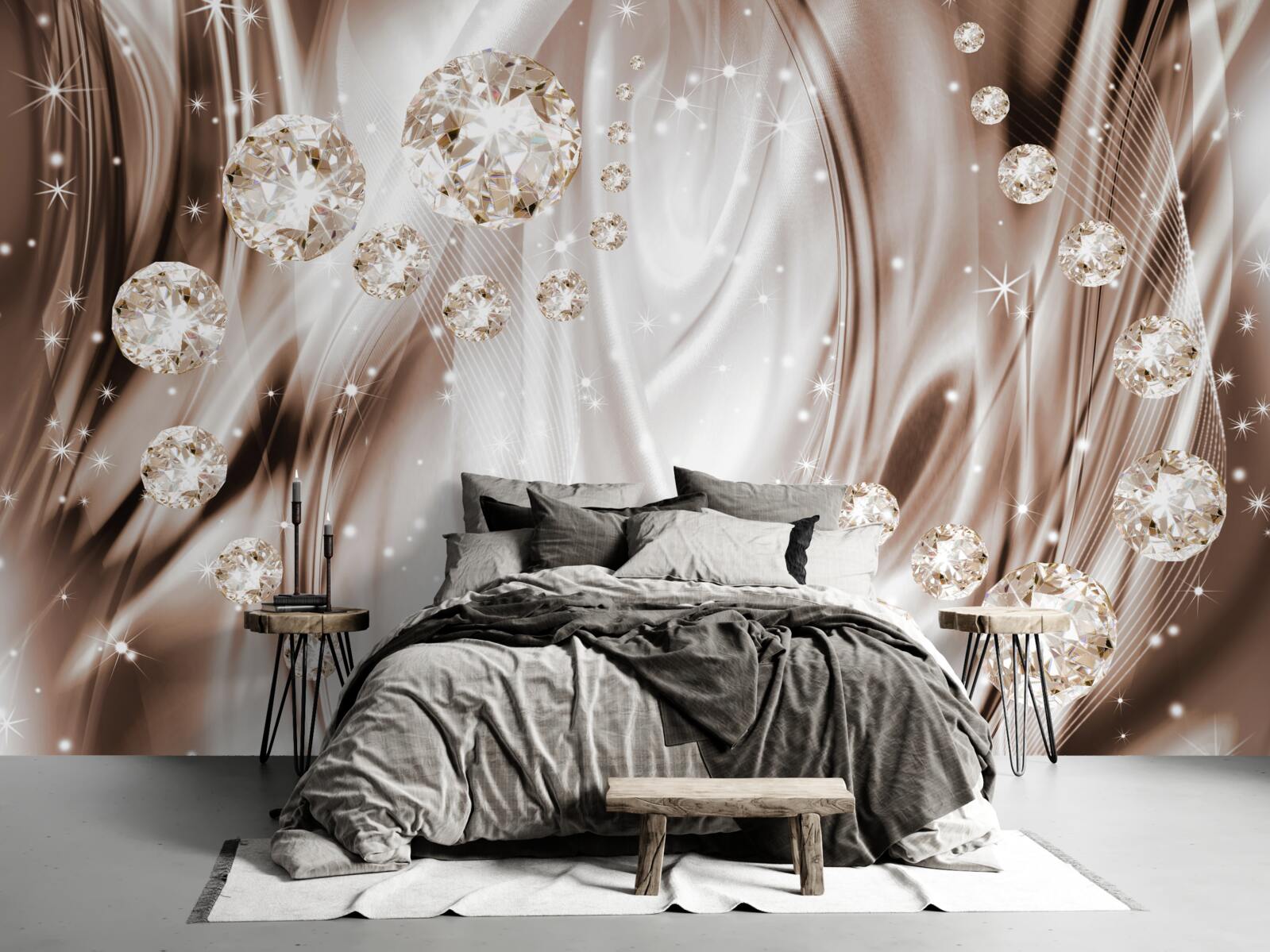 Fototapet mătase maro cu accesorii aurii