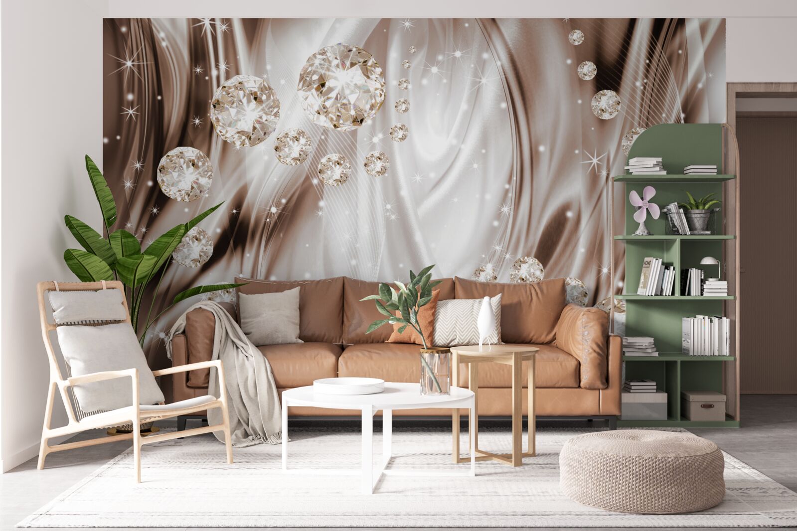 Fototapet mătase maro cu accesorii aurii