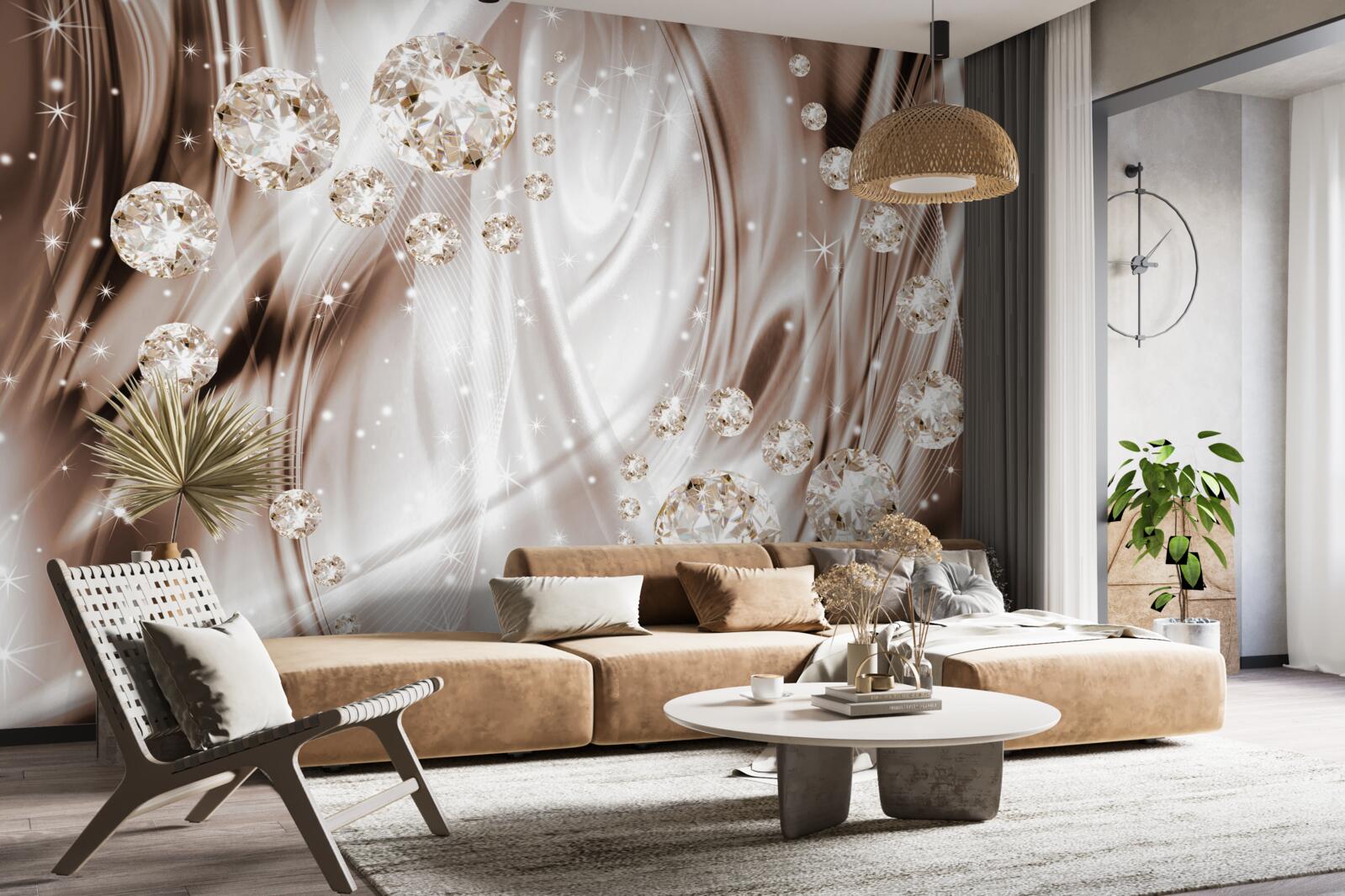 Fototapet mătase maro cu accesorii aurii