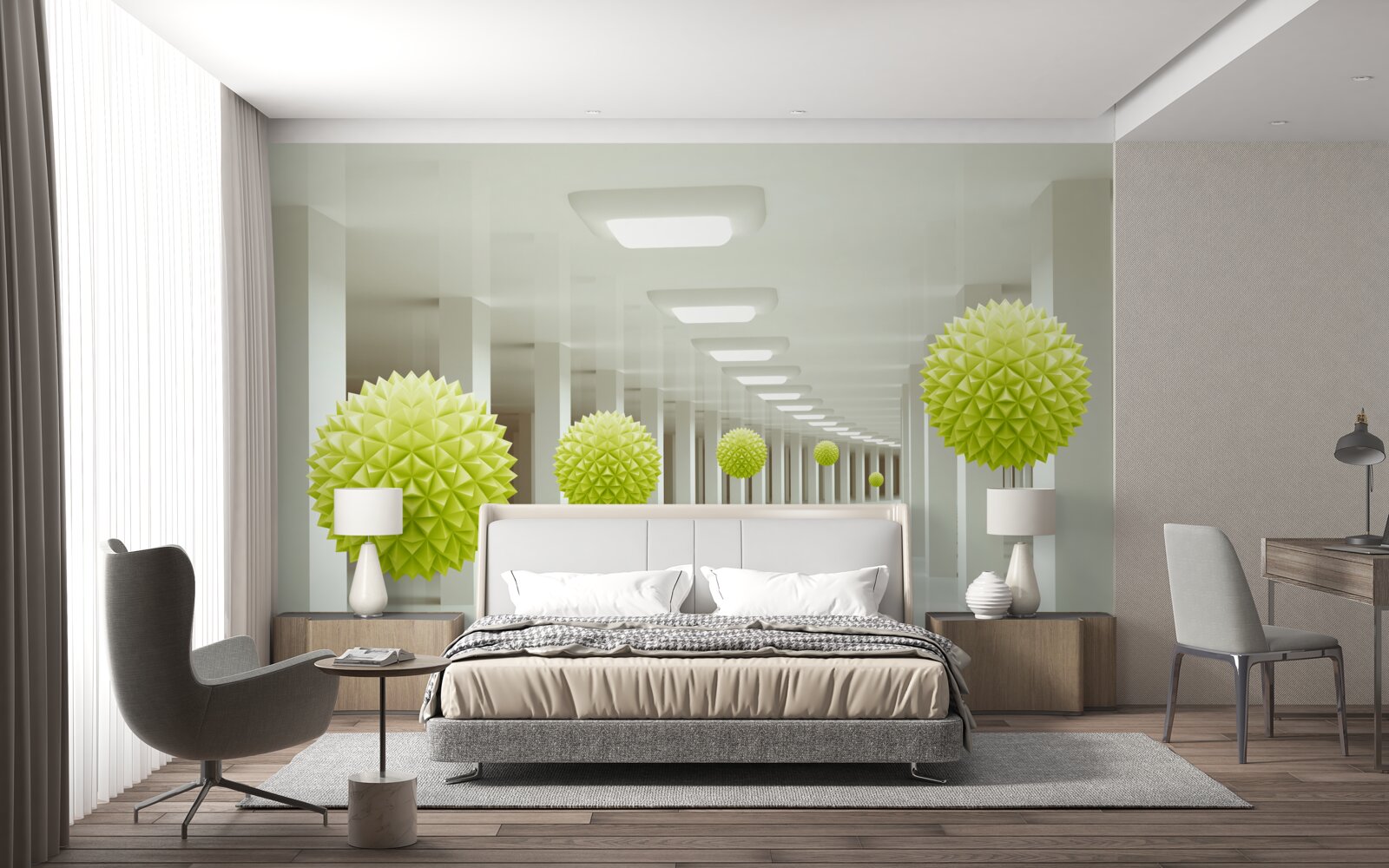 Fototapet tunel în perspectivă înconjurat de bile galbene