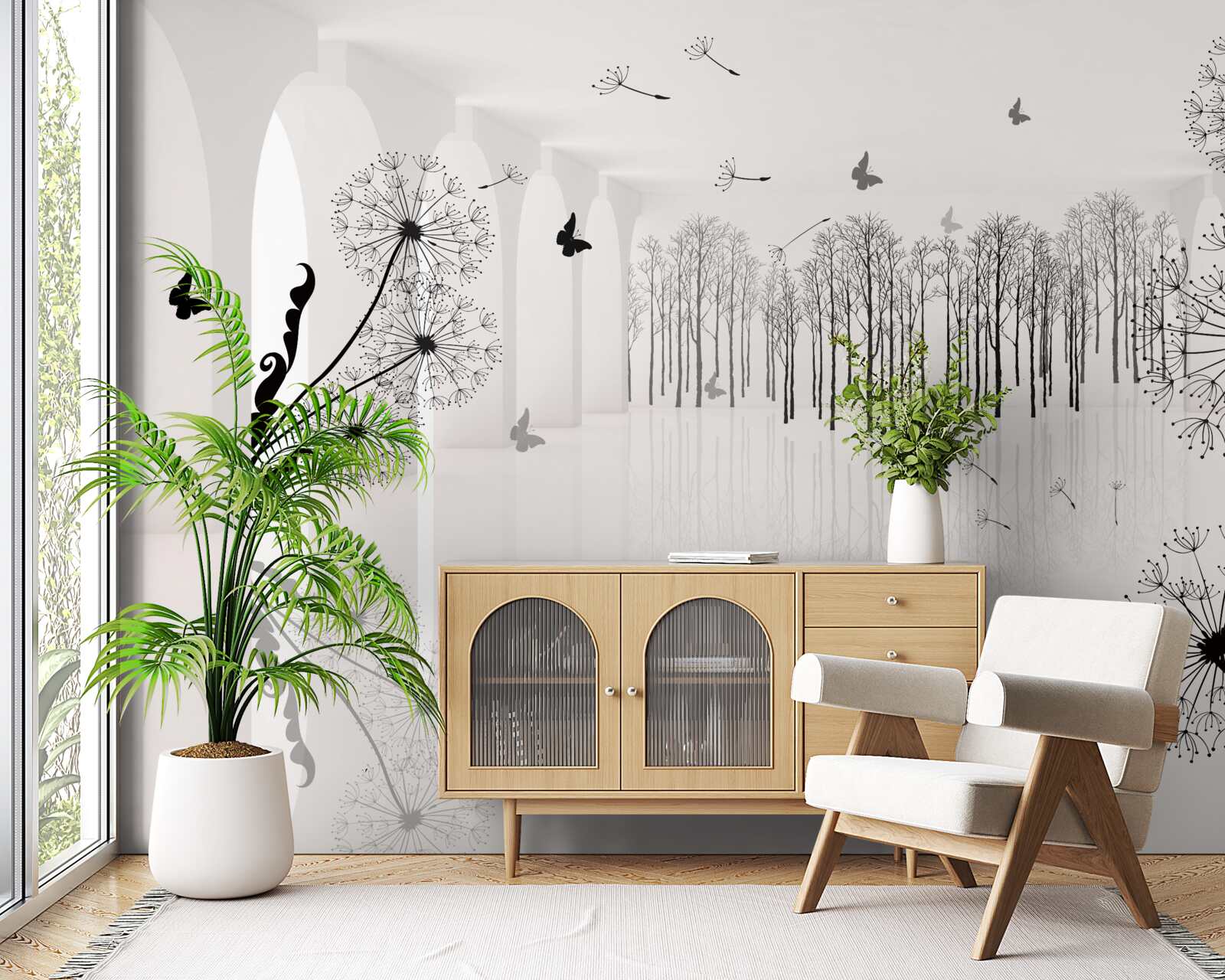 Fototapet perspectiva păpădiilor în tunel