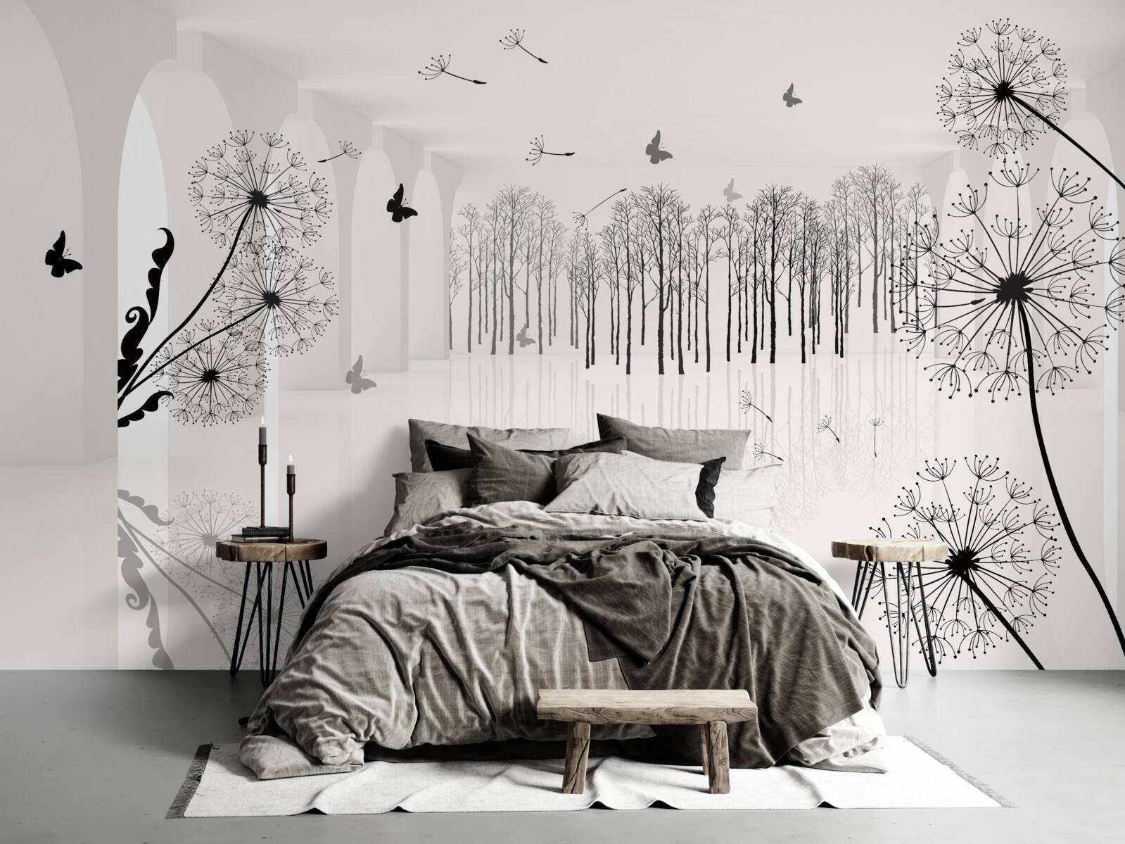 Fototapet perspectiva păpădiilor în tunel