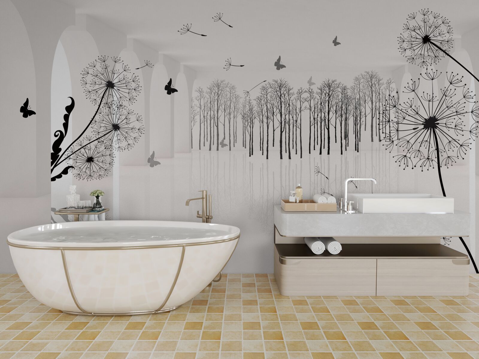 Fototapet perspectiva păpădiilor în tunel