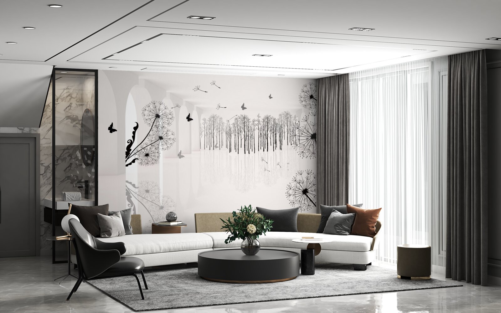 Fototapet perspectiva păpădiilor în tunel