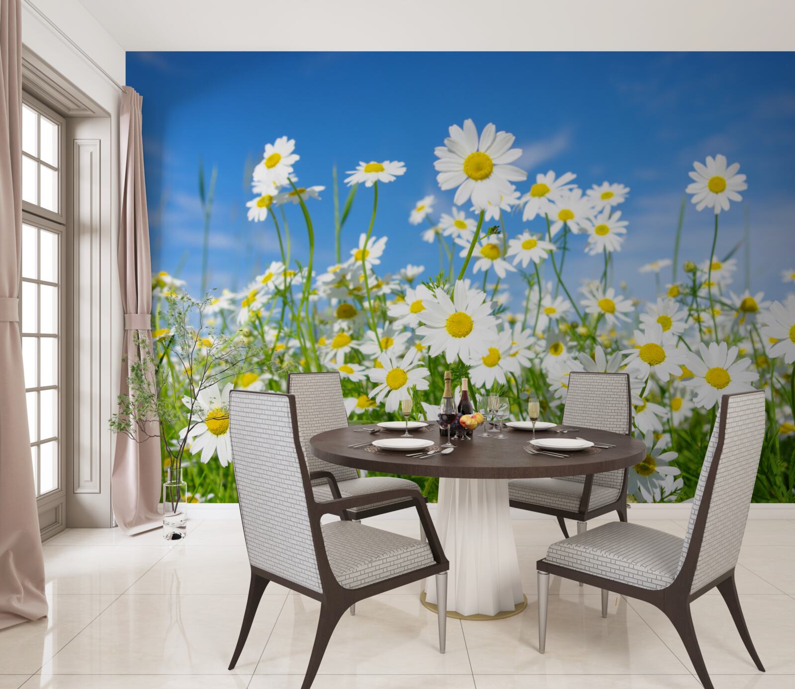 Fototapet mușețel pe o pajiște într-o zi de vară