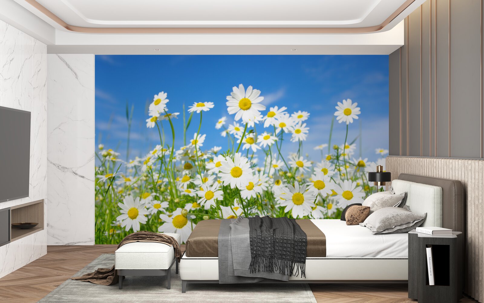 Fototapet mușețel pe o pajiște într-o zi de vară