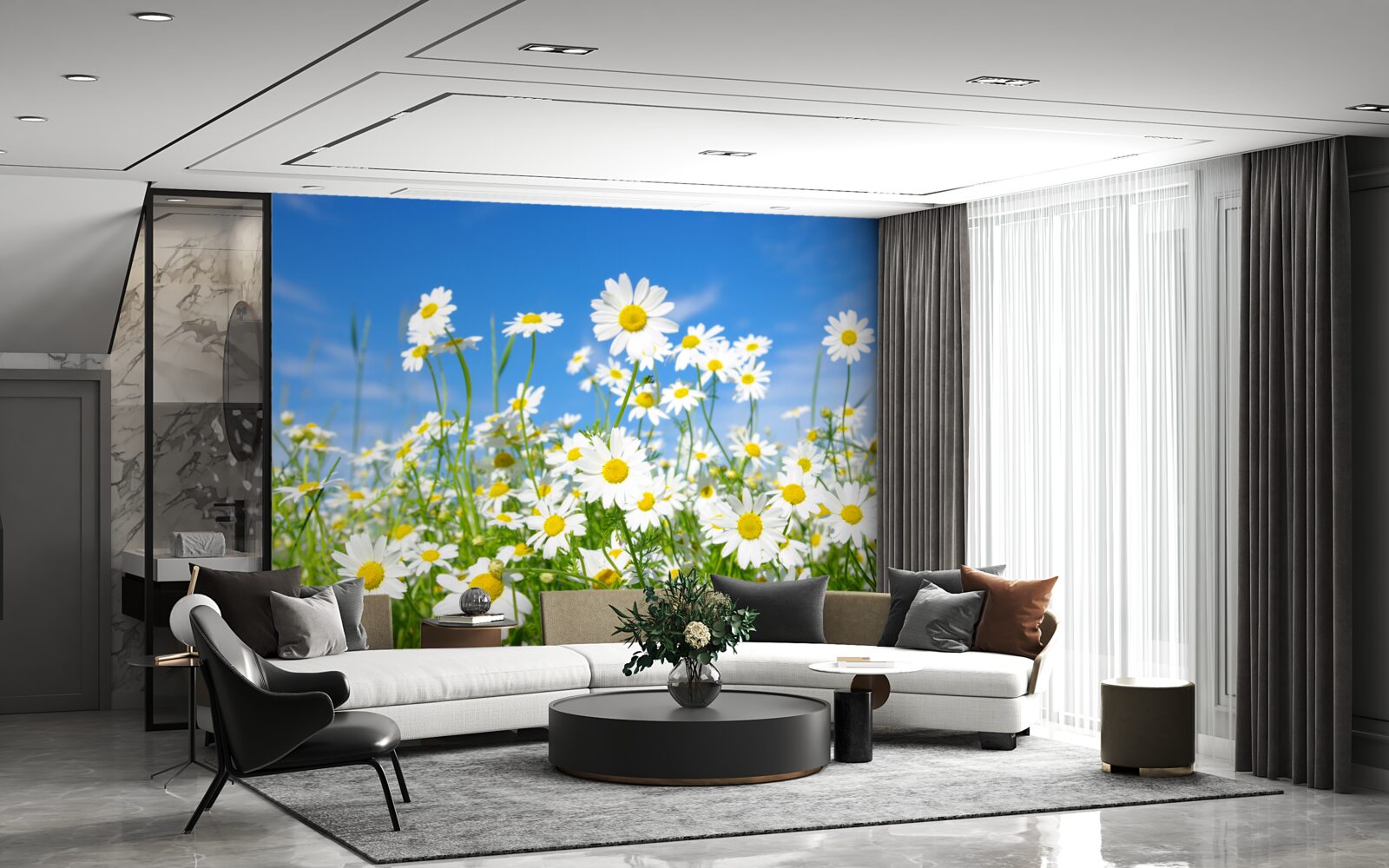 Fototapet mușețel pe o pajiște într-o zi de vară