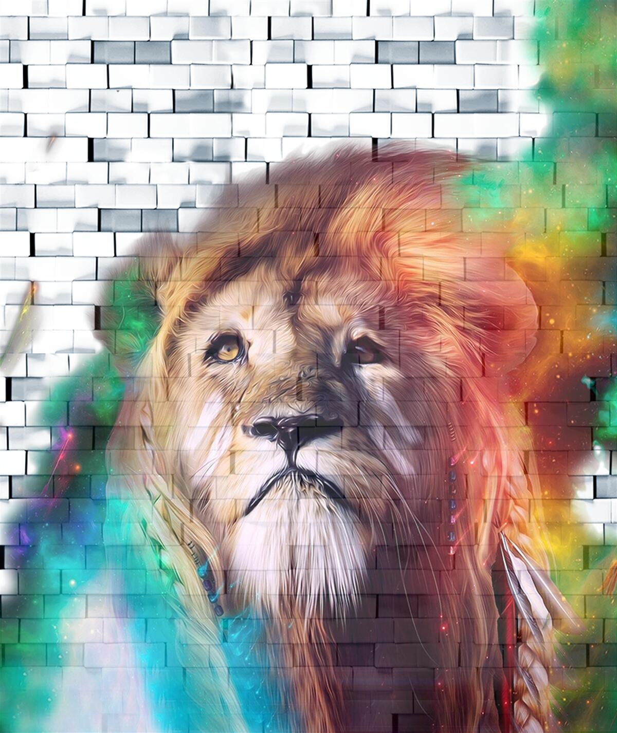 Fototapet regele fiarelor reprezentat ca o abstractizare pe un fundal alb