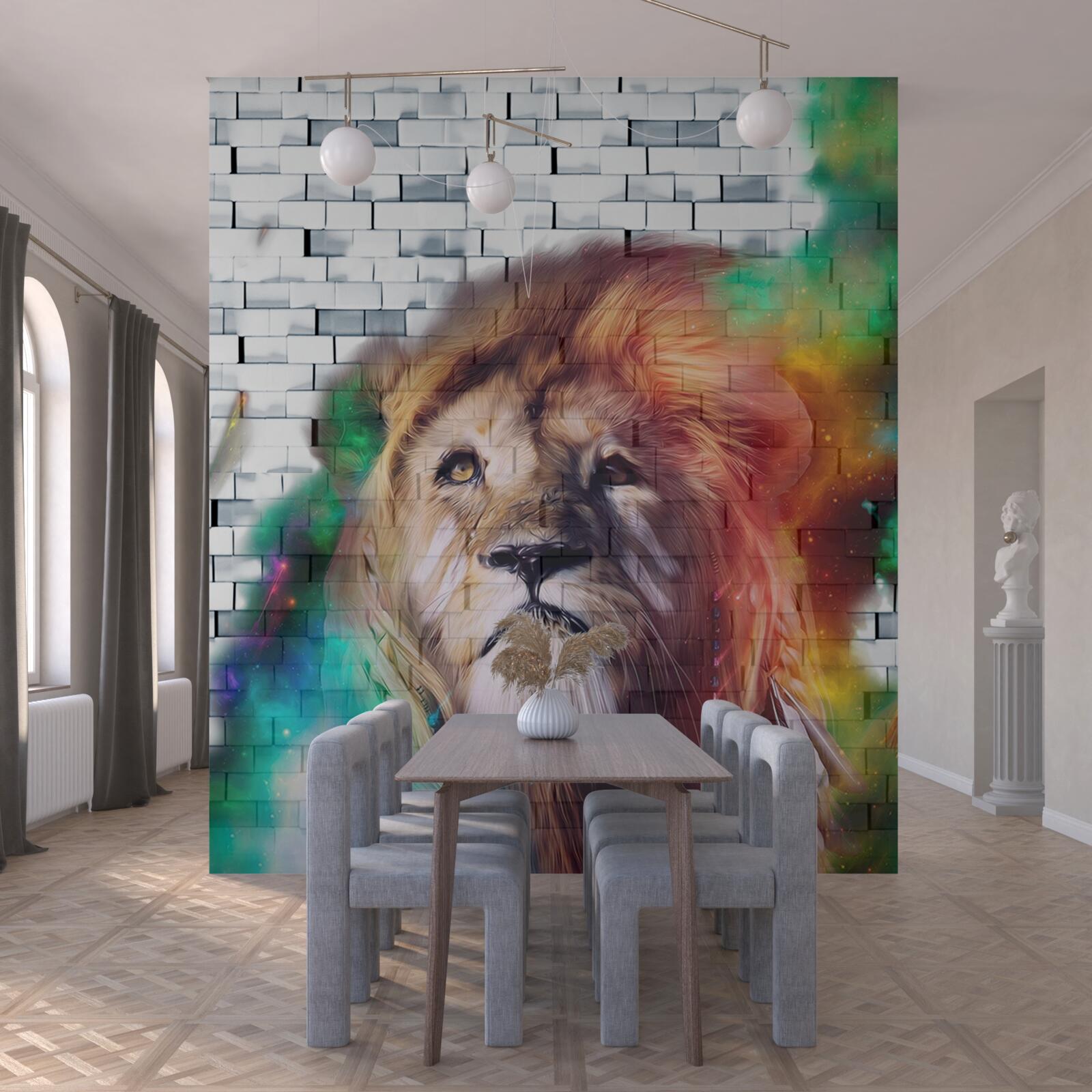 Fototapet regele fiarelor reprezentat ca o abstractizare pe un fundal alb