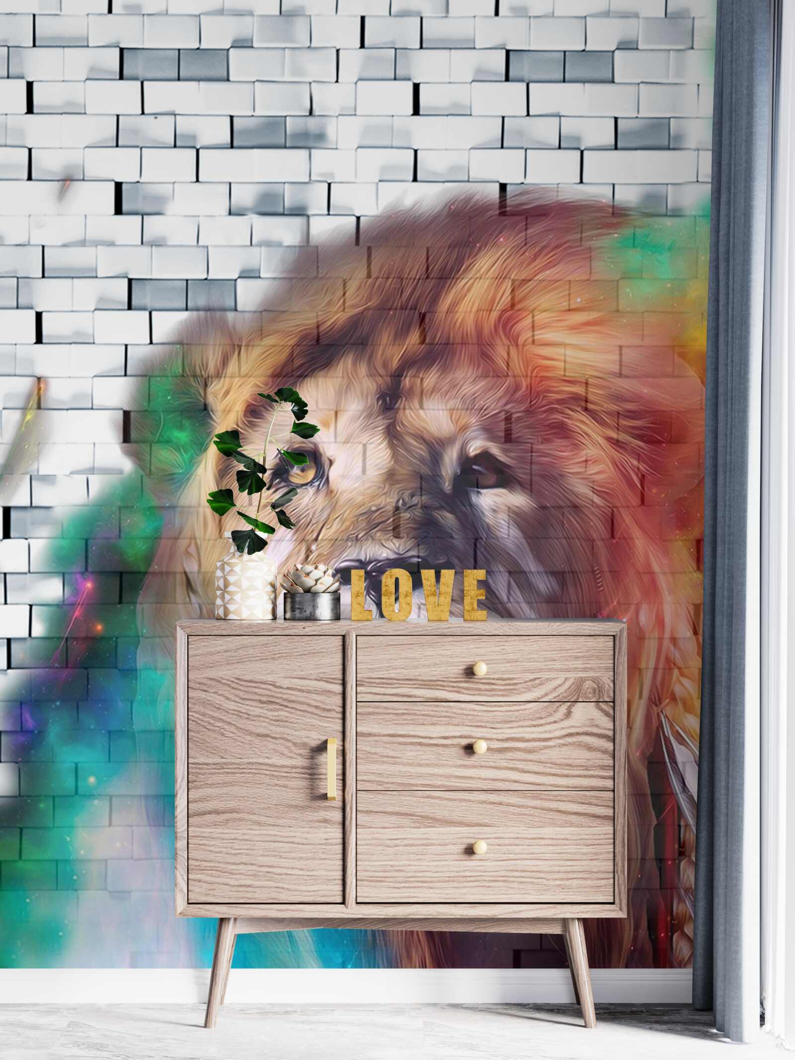 Fototapet regele fiarelor reprezentat ca o abstractizare pe un fundal alb