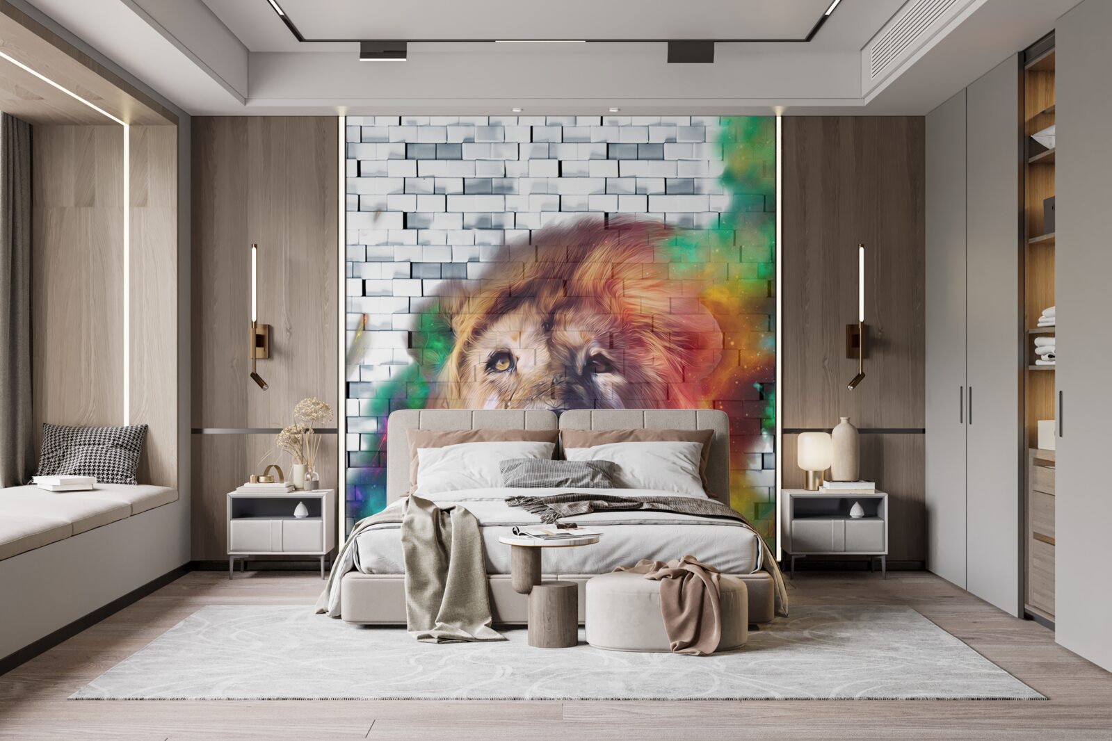 Fototapet regele fiarelor reprezentat ca o abstractizare pe un fundal alb