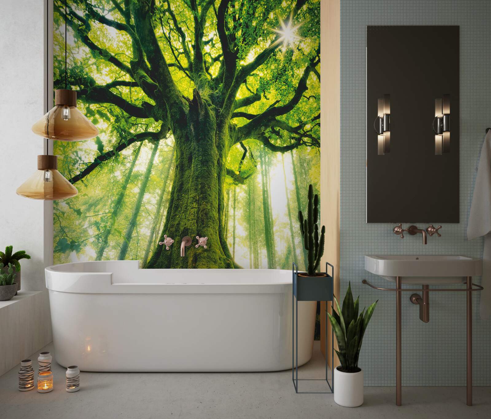 Fototapet copacul vieții în pădurea de dimineață