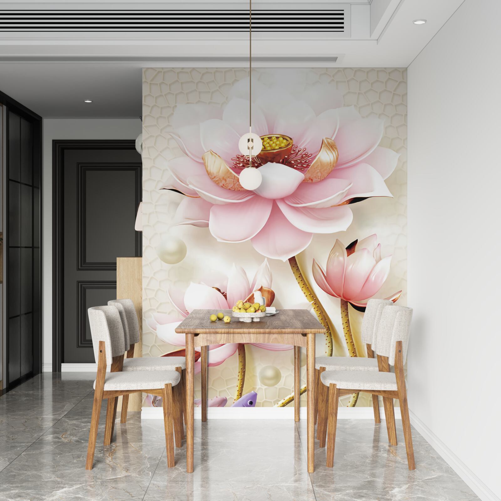 Fototapet doi pești lângă lotuși