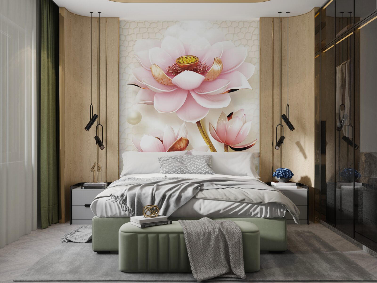 Fototapet doi pești lângă lotuși