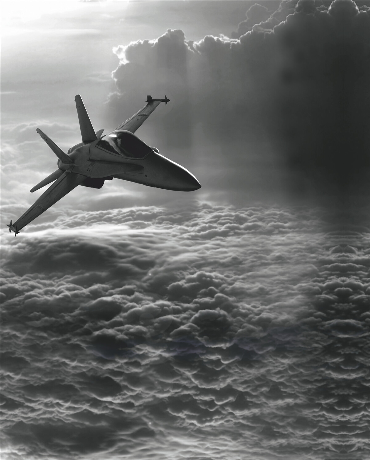 Fototapet avion de vânătoare printre nori