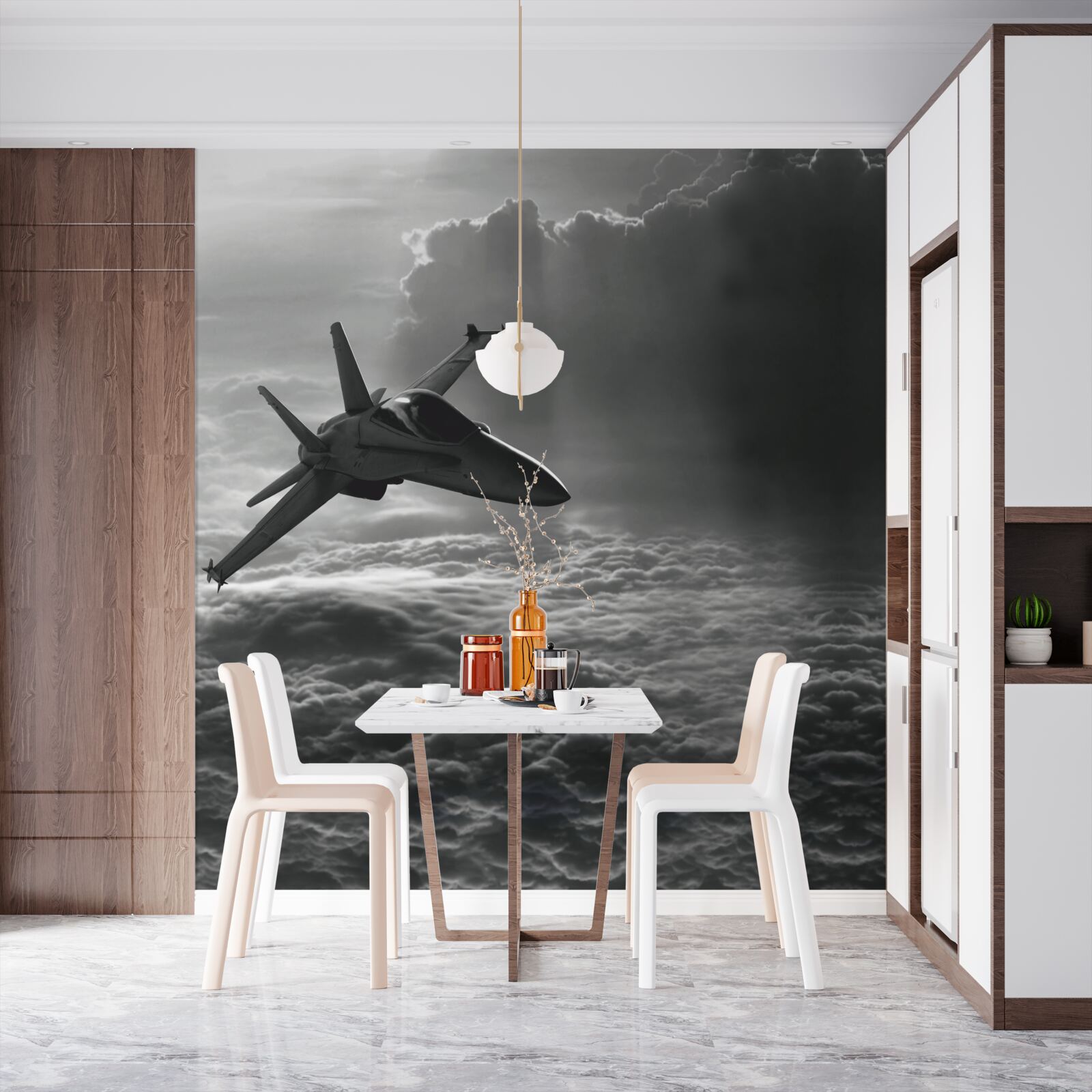 Fototapet avion de vânătoare printre nori