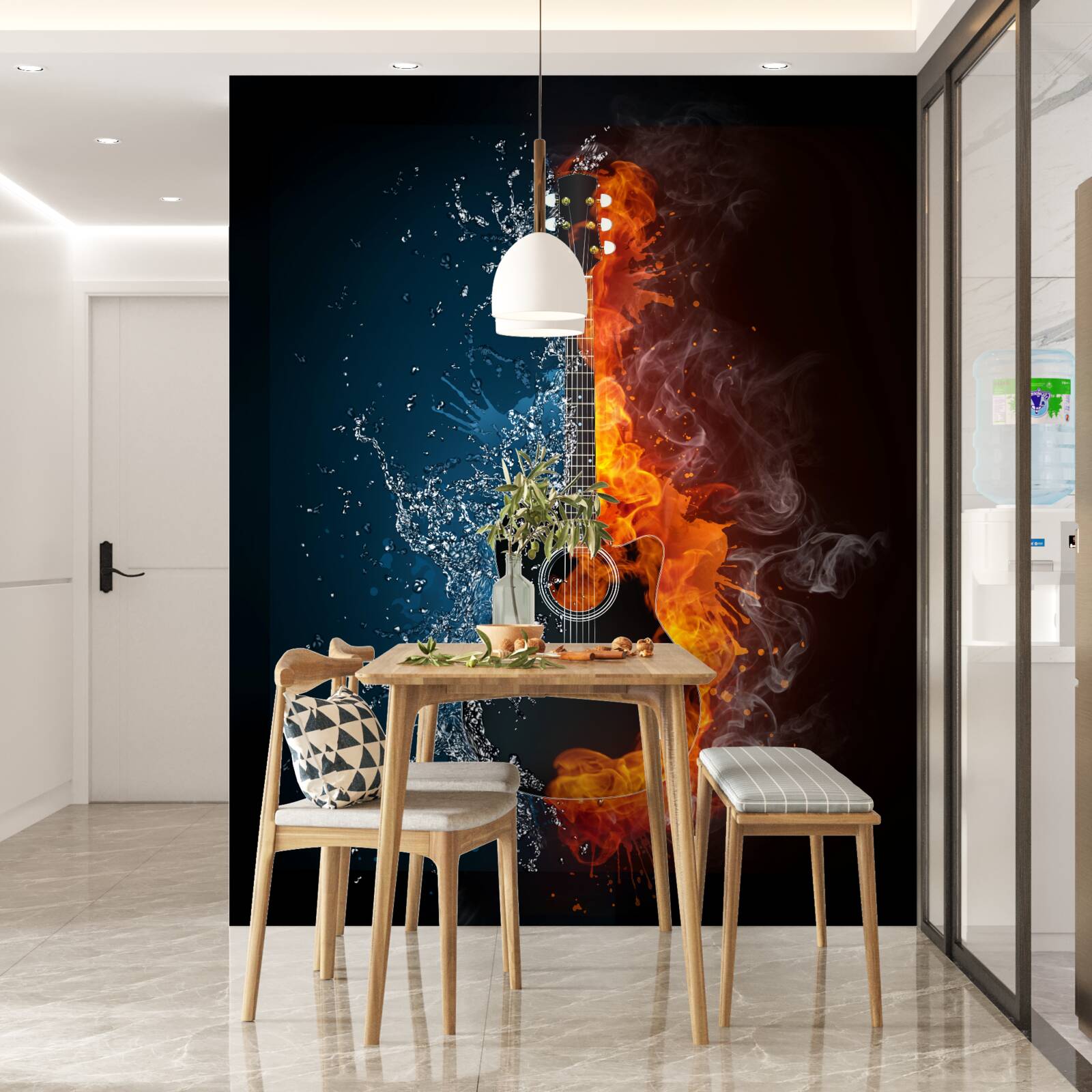 Fototapet apa și focul înconjoară chitara