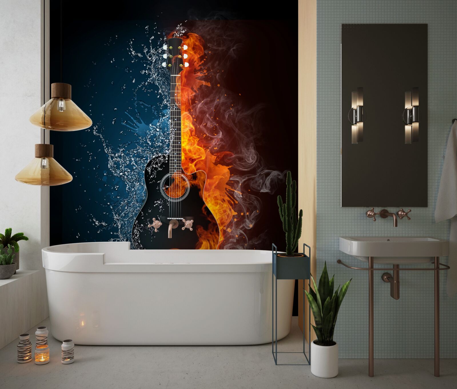 Fototapet apa și focul înconjoară chitara
