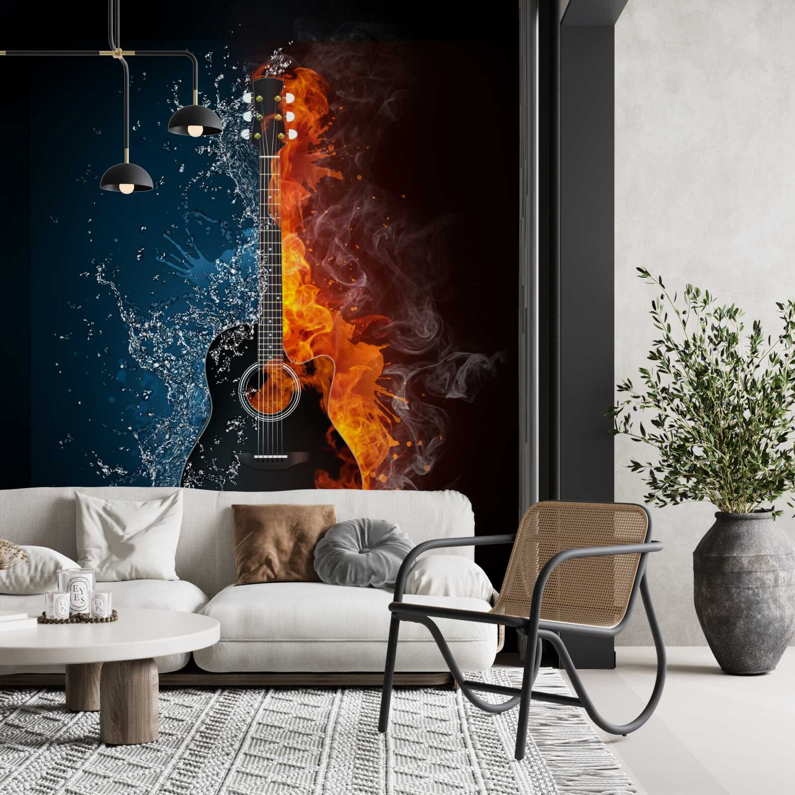 Fototapet apa și focul înconjoară chitara