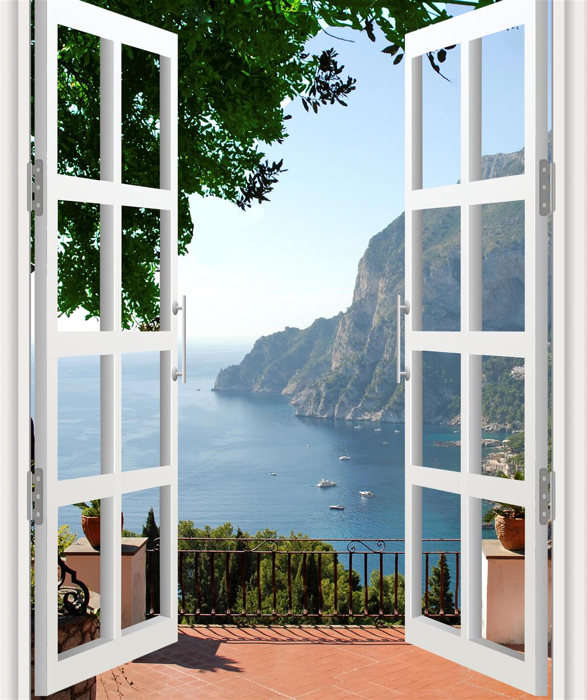 Fototapet balcon cu vedere la zona rurală pitorească