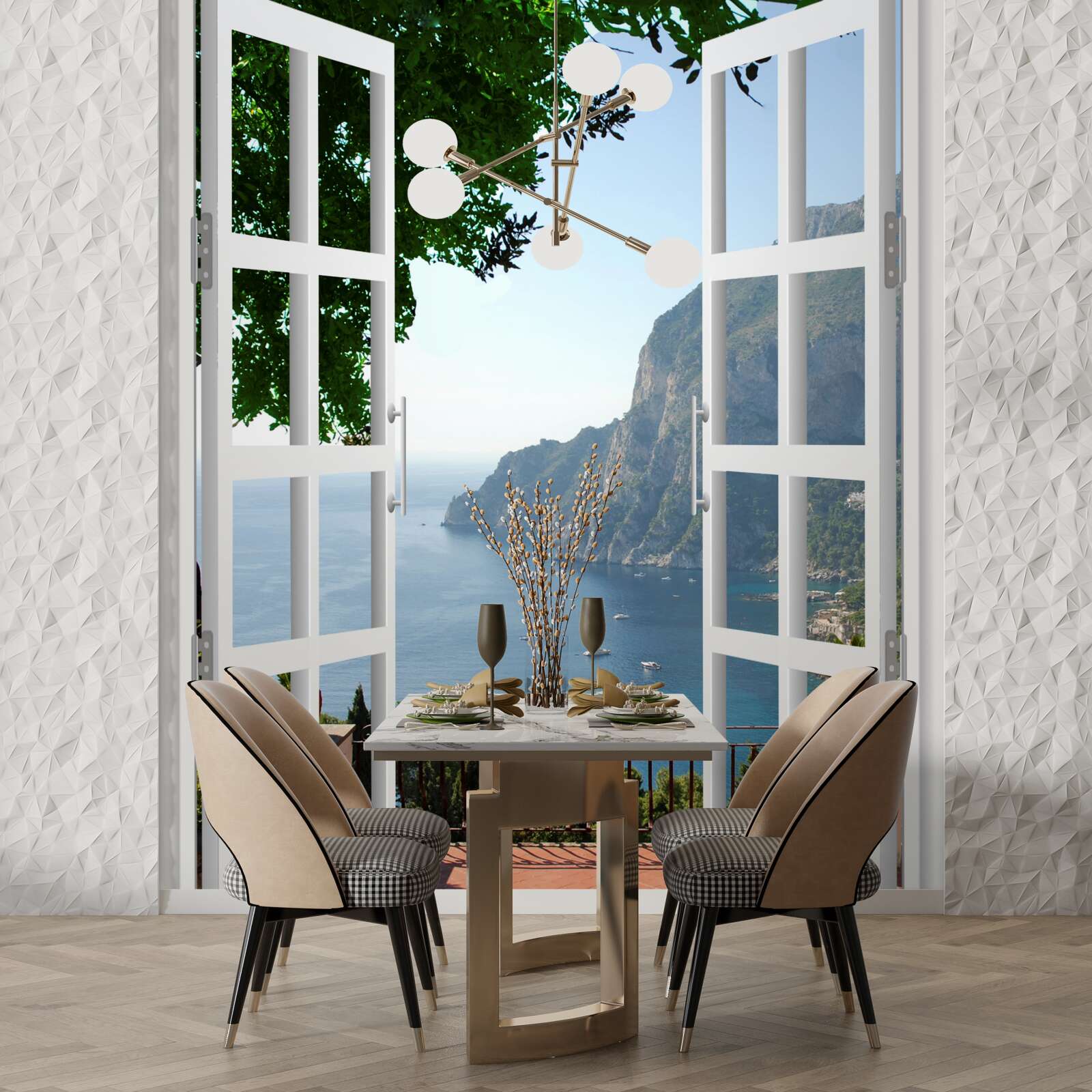 Fototapet balcon cu vedere la zona rurală pitorească