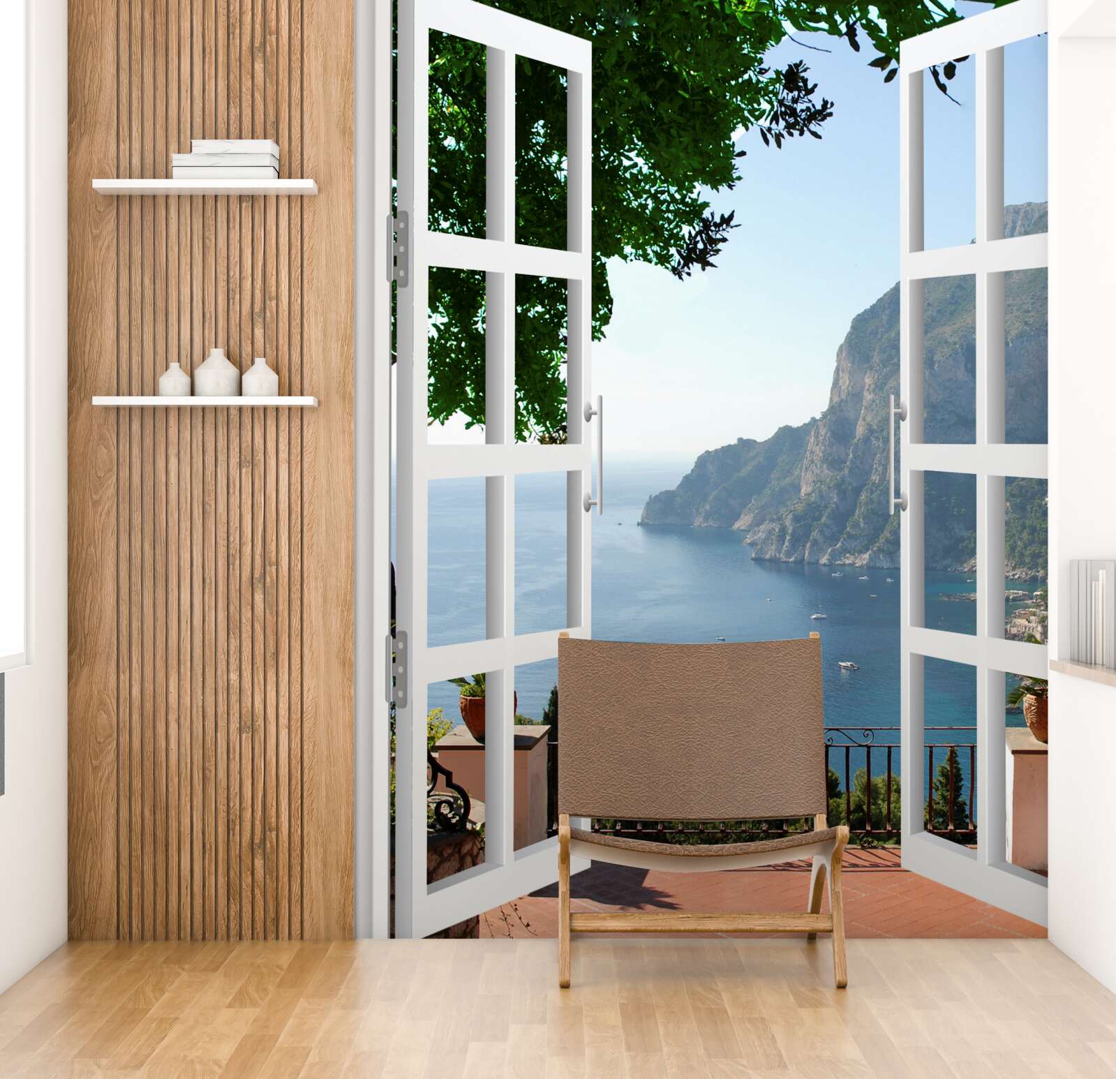 Fototapet balcon cu vedere la zona rurală pitorească