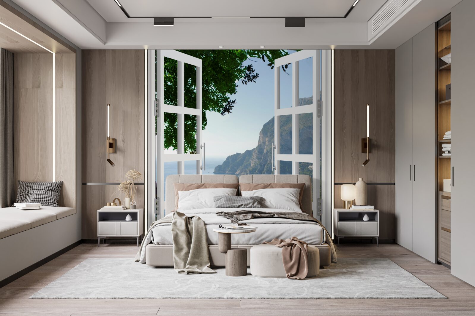 Fototapet balcon cu vedere la zona rurală pitorească