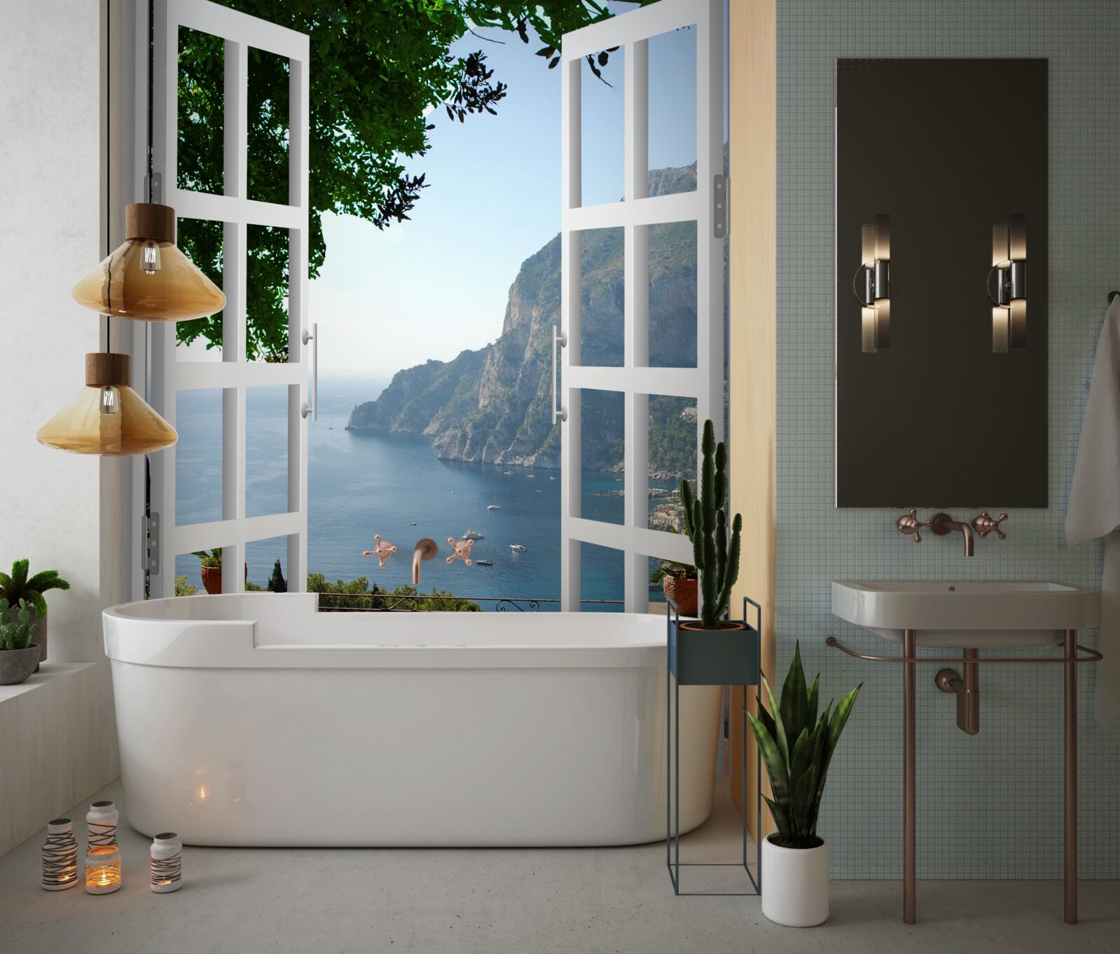 Fototapet balcon cu vedere la zona rurală pitorească