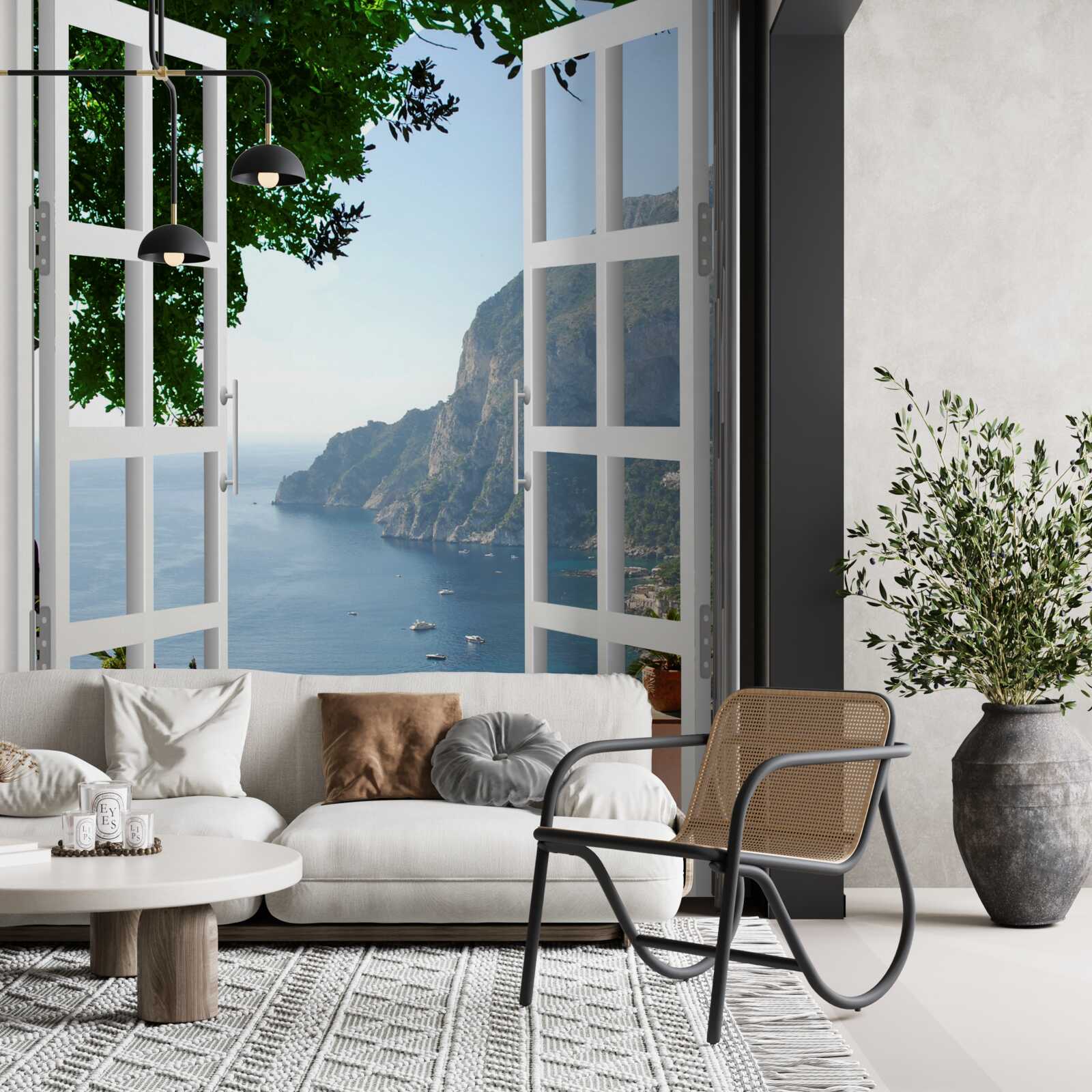 Fototapet balcon cu vedere la zona rurală pitorească