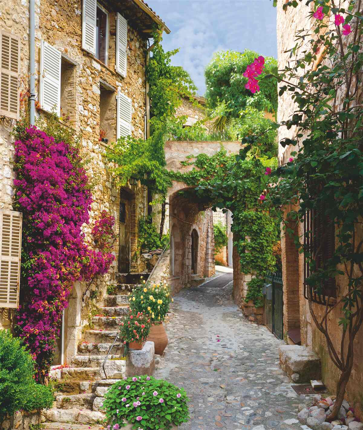 Fototapet strada veche prinde viață cu iedera în floare