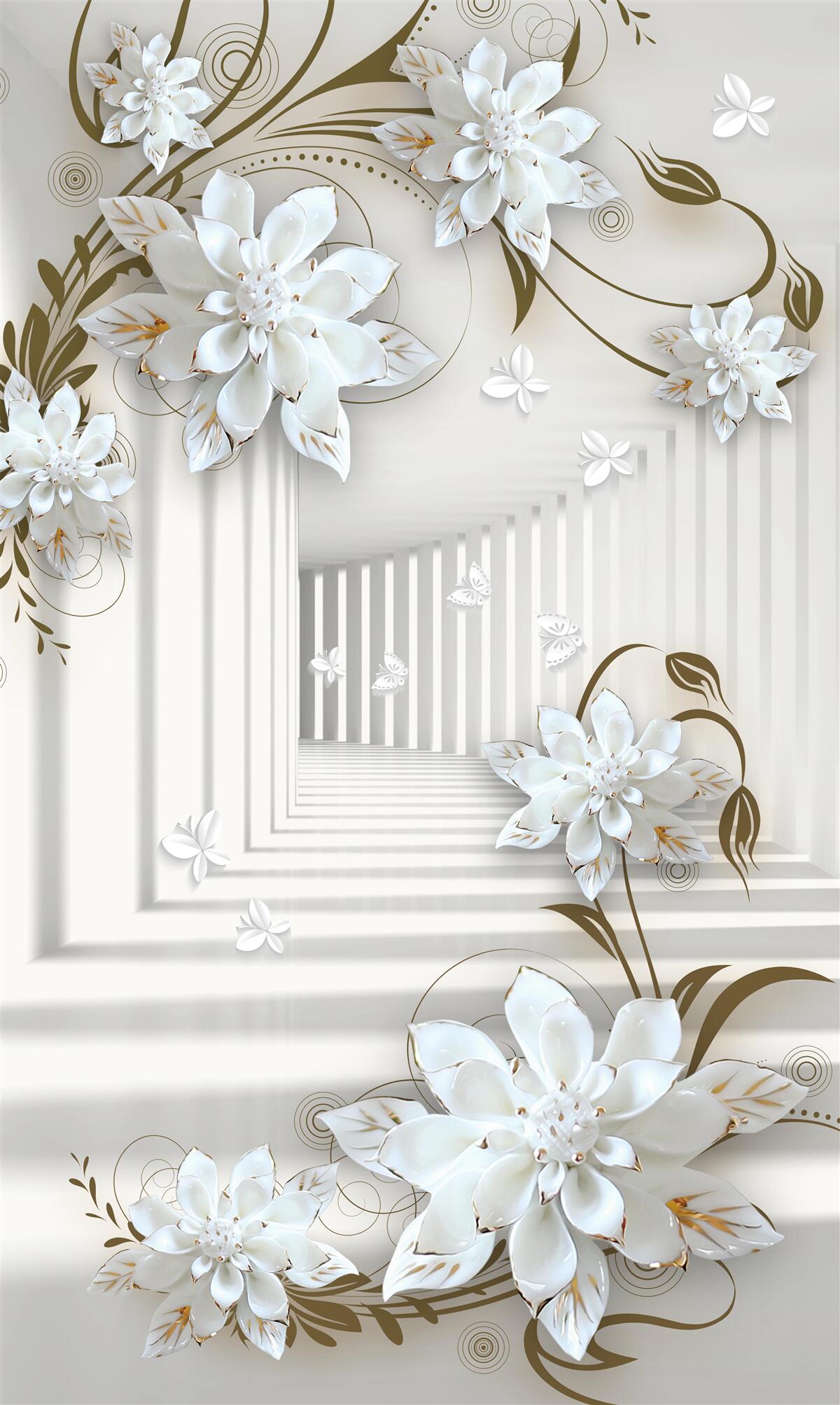 Fototapet coridor fără sfârșit și lotus palid