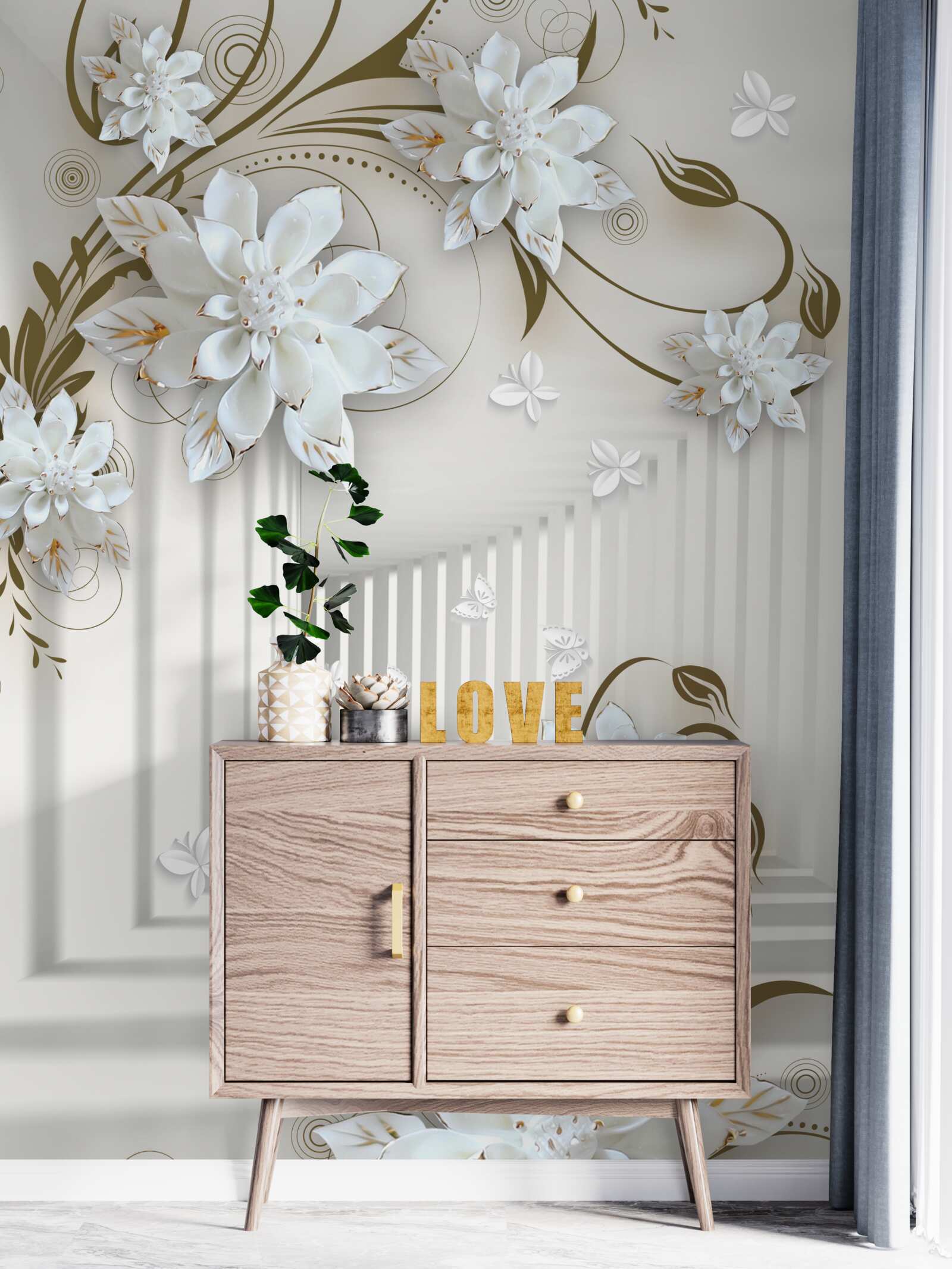 Fototapet coridor fără sfârșit și lotus palid