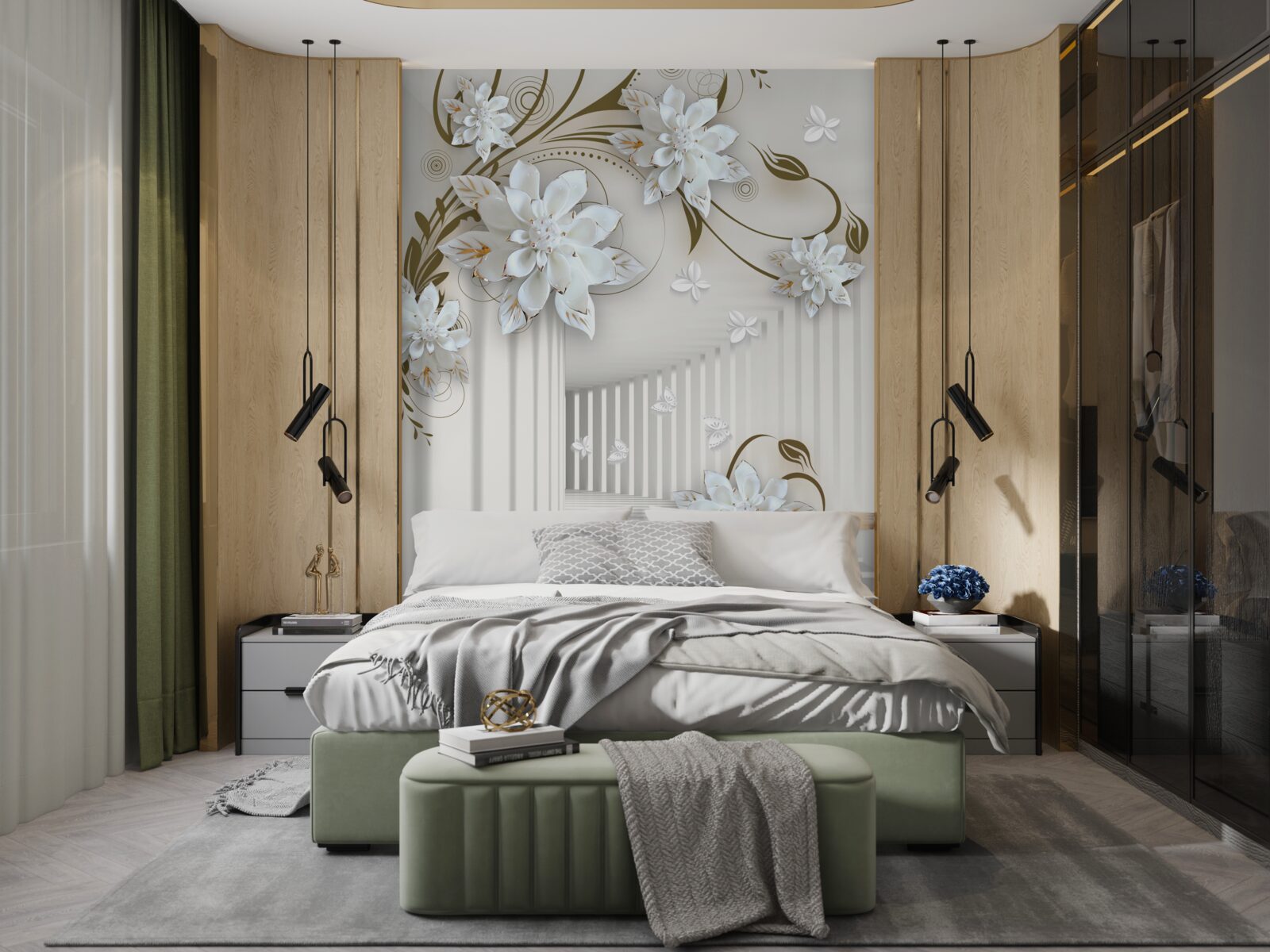 Fototapet coridor fără sfârșit și lotus palid