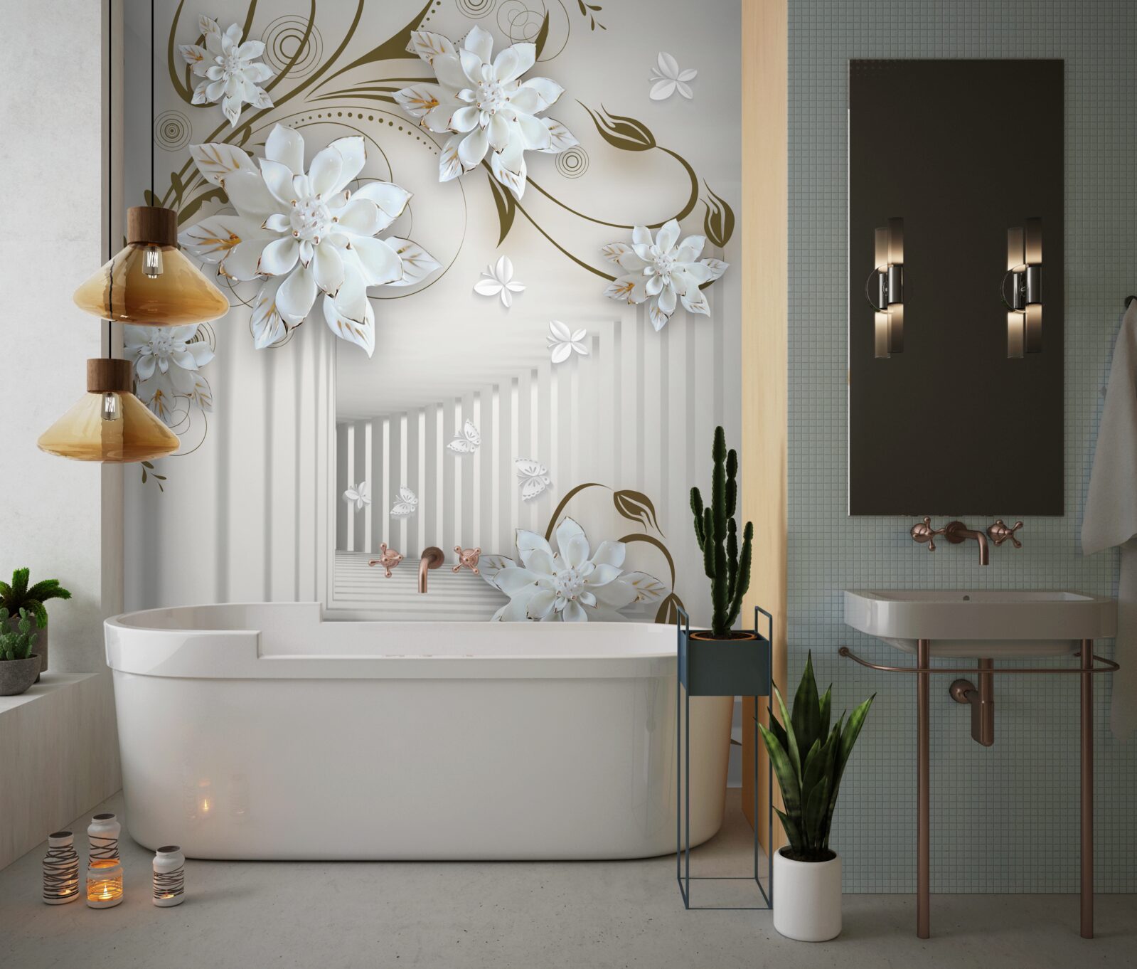 Fototapet coridor fără sfârșit și lotus palid