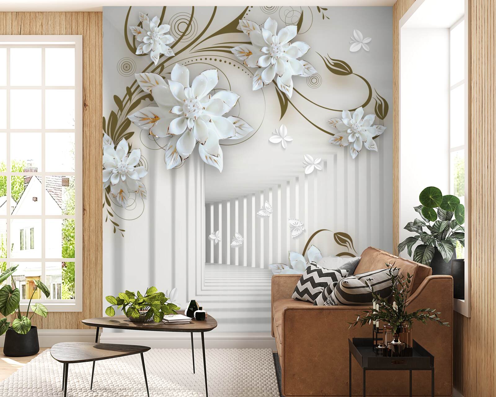 Fototapet coridor fără sfârșit și lotus palid