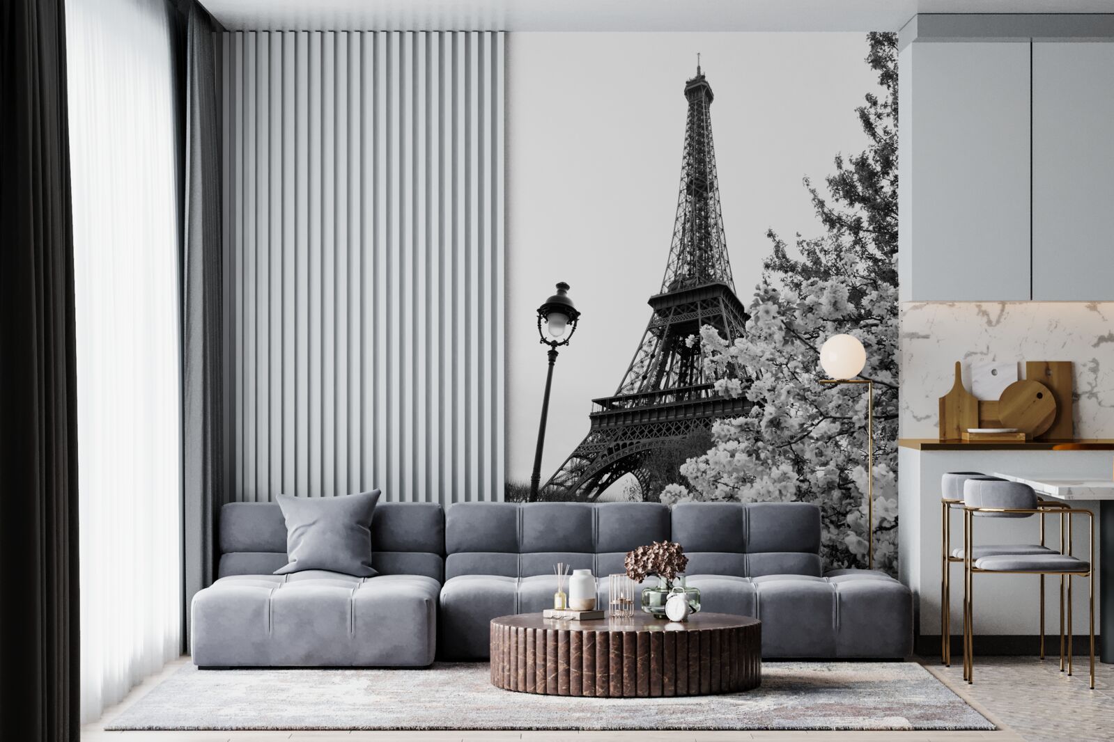 Fototapet turnul eiffel în alb și negru