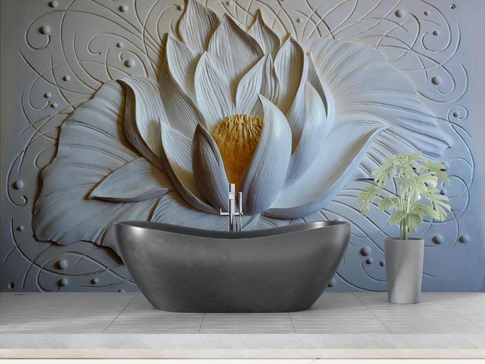 Fototapet relief lotus alb