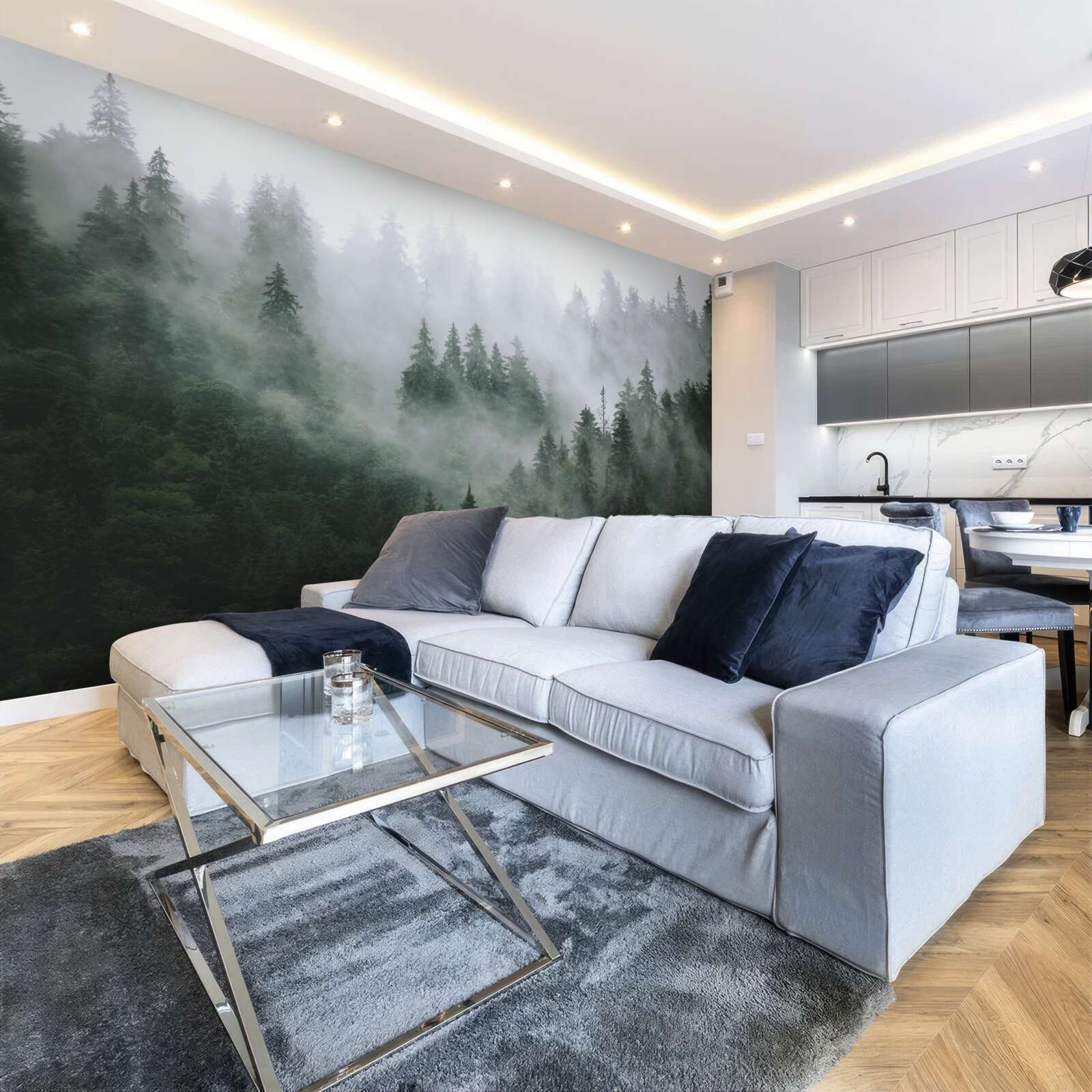 Fototapet marginea cețoasă a unei păduri de conifere