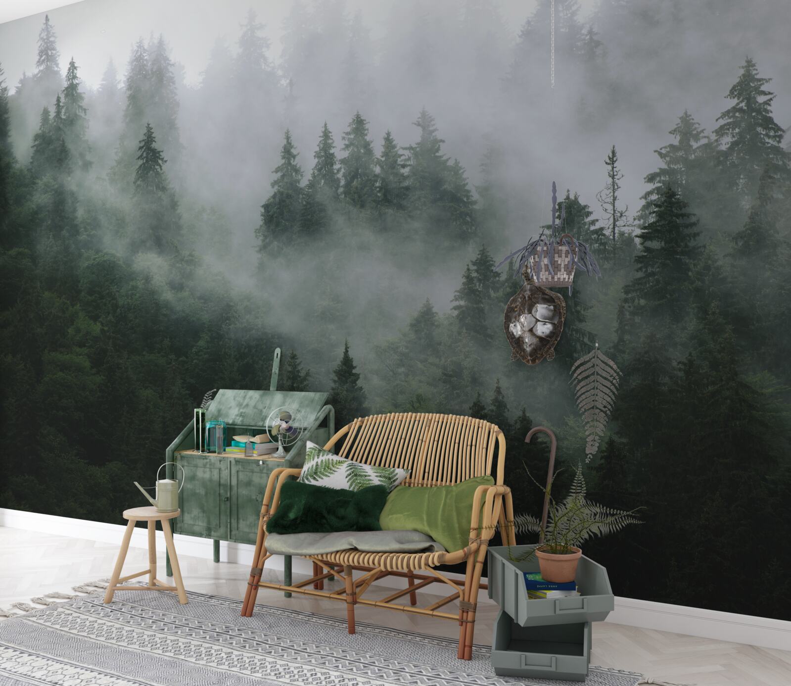 Fototapet marginea cețoasă a unei păduri de conifere