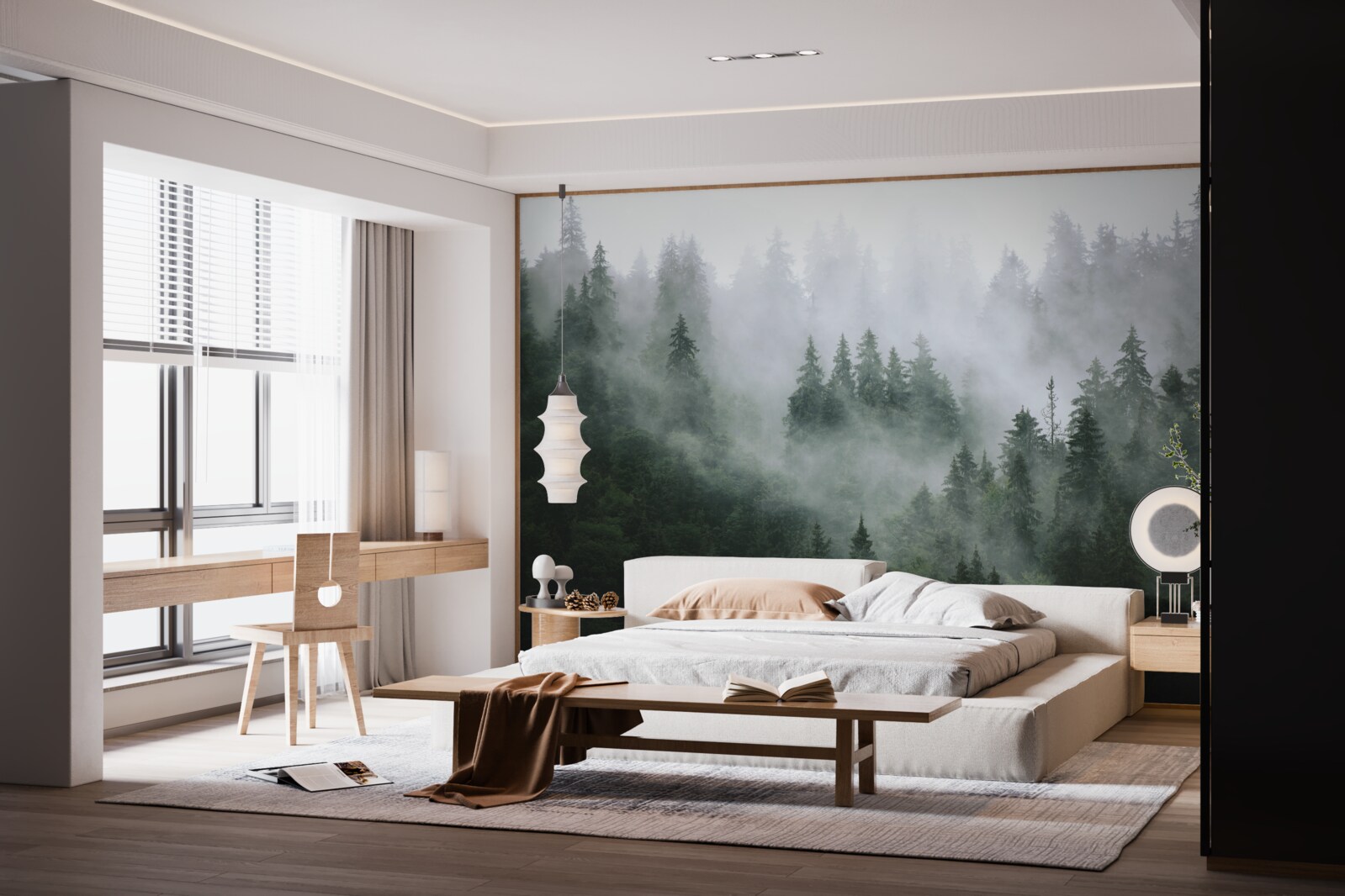 Fototapet marginea cețoasă a unei păduri de conifere