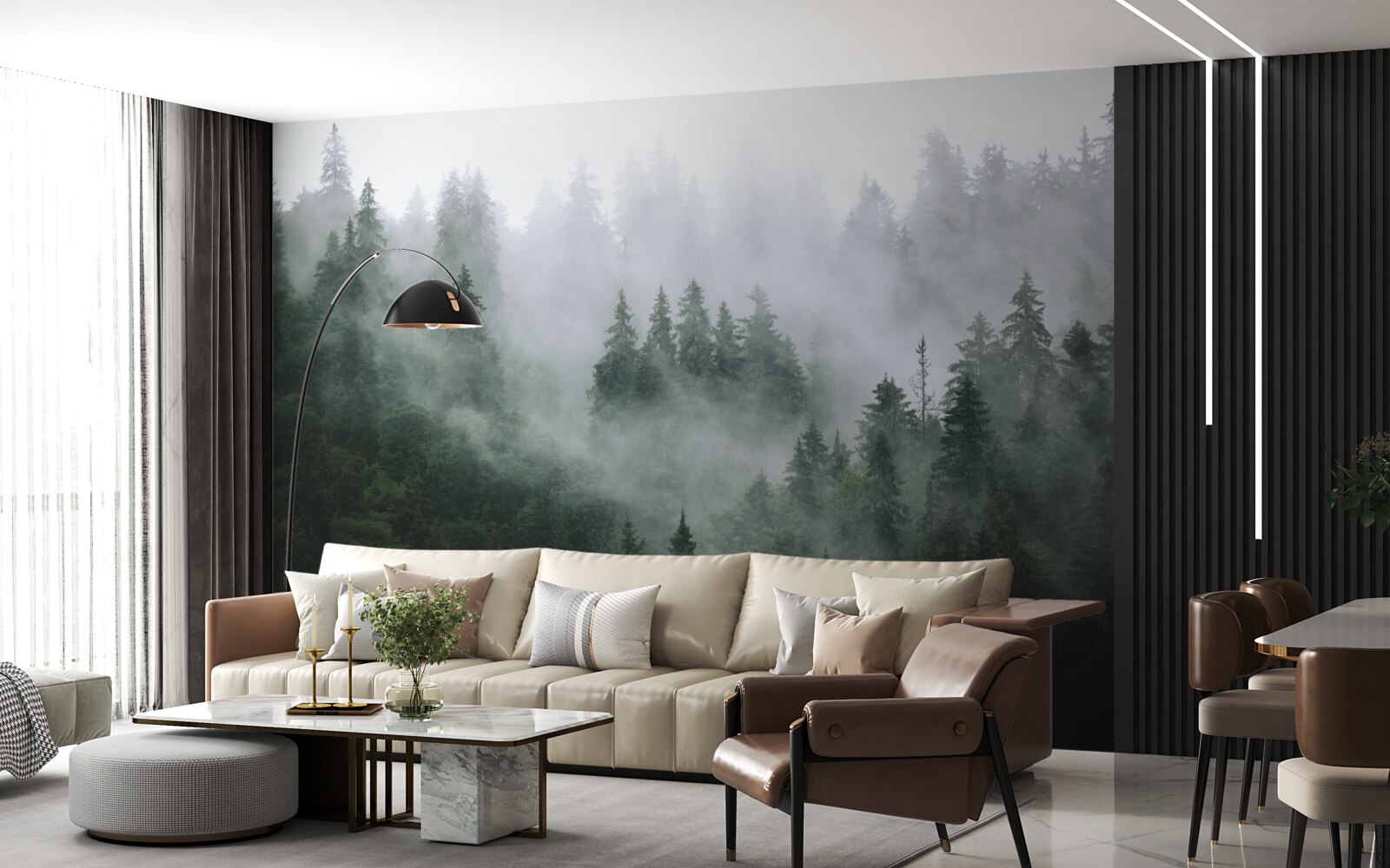 Fototapet marginea cețoasă a unei păduri de conifere