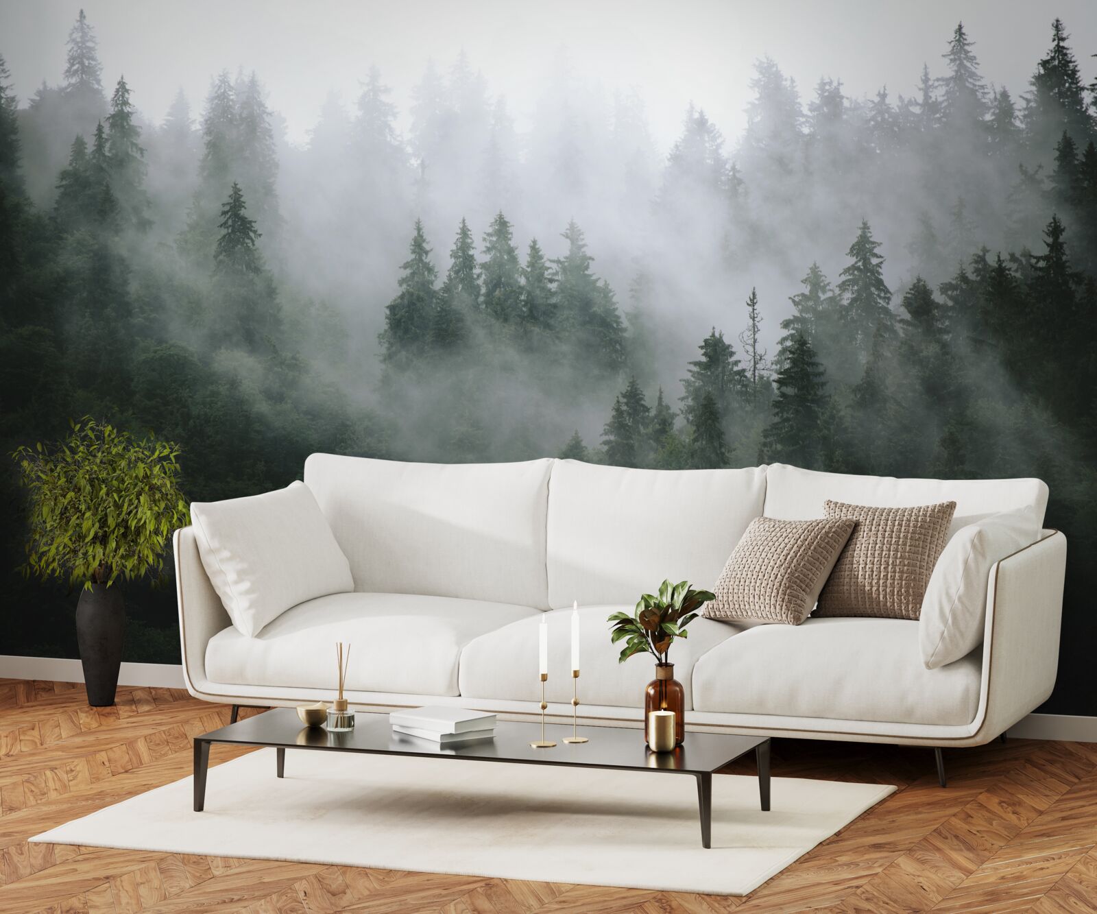 Fototapet marginea cețoasă a unei păduri de conifere