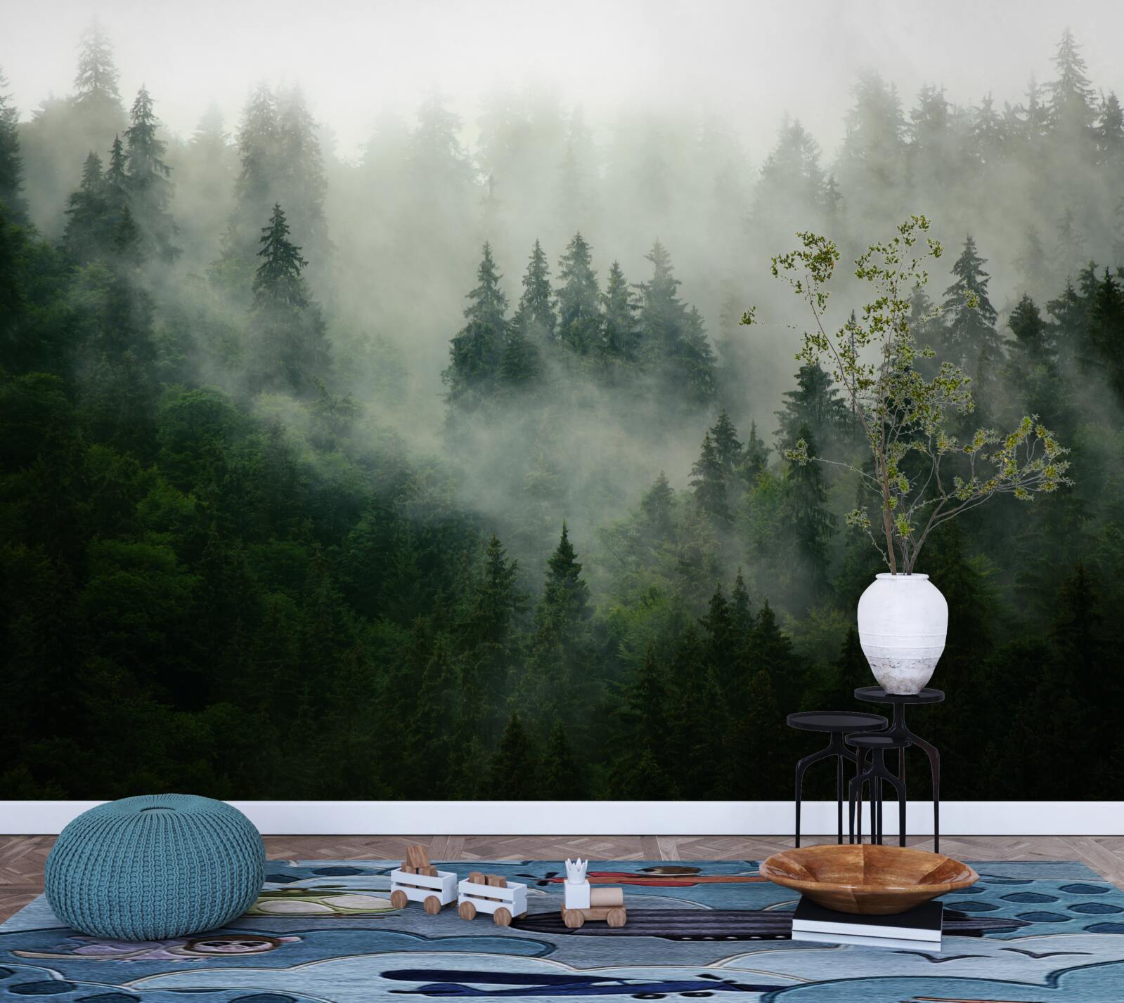 Fototapet întuneric printre molizi și pini