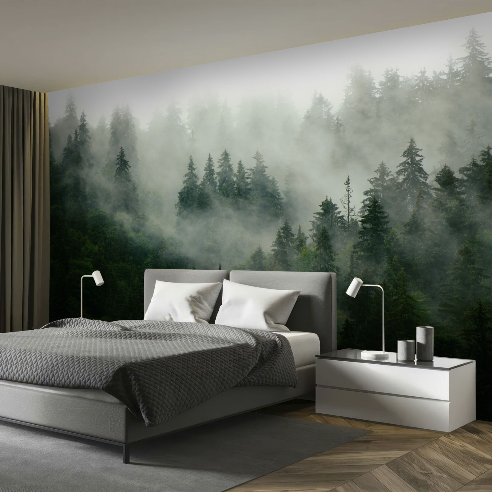 Fototapet întuneric printre molizi și pini