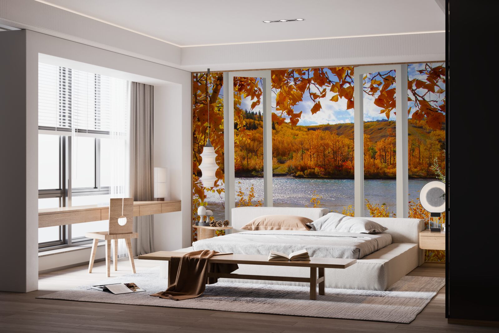 Fototapet vedere a pădurii de toamnă de la fereastră